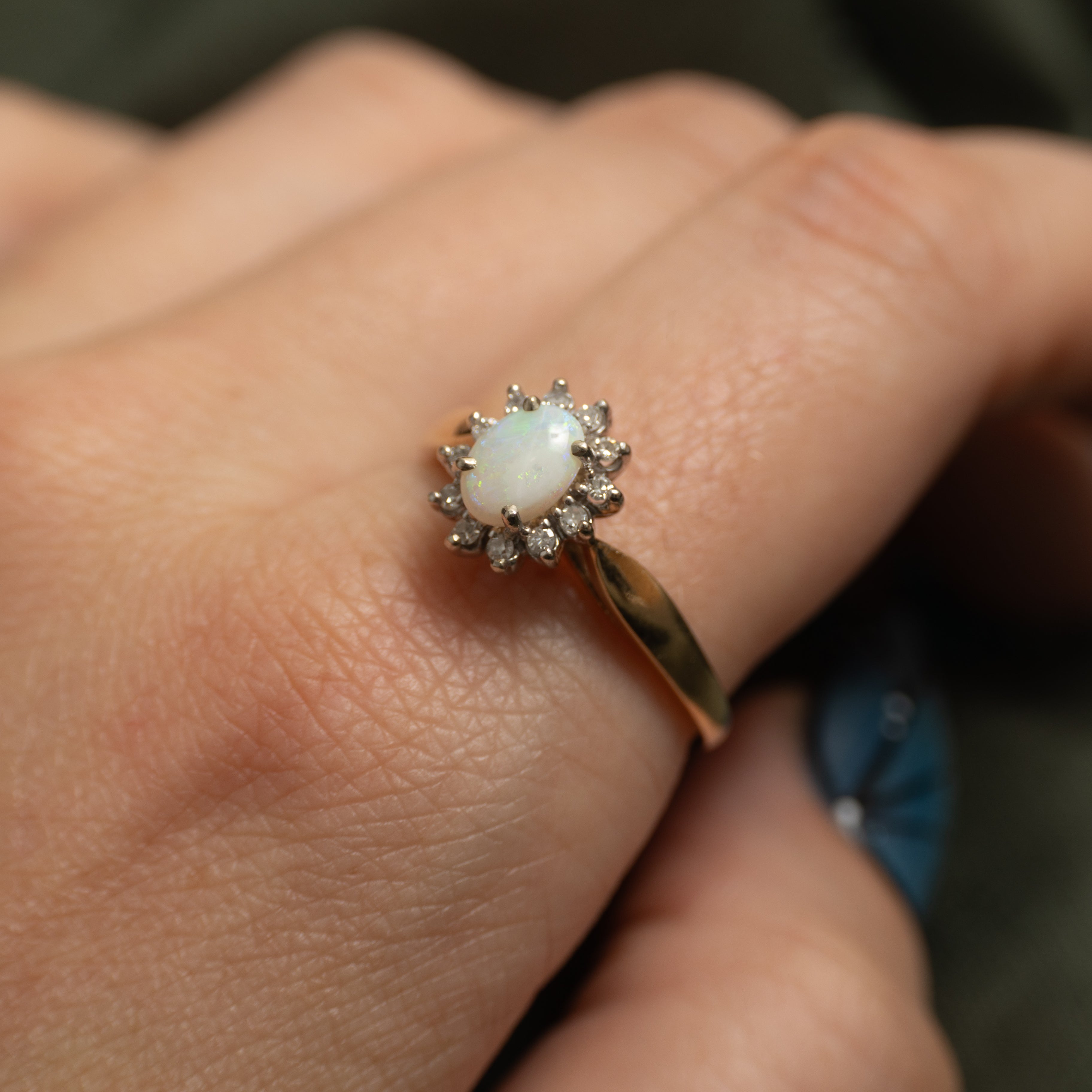 Cabochon Opal & Diamond Petal Ring | 0.40ct, 0.06ctw | SZ 9.5