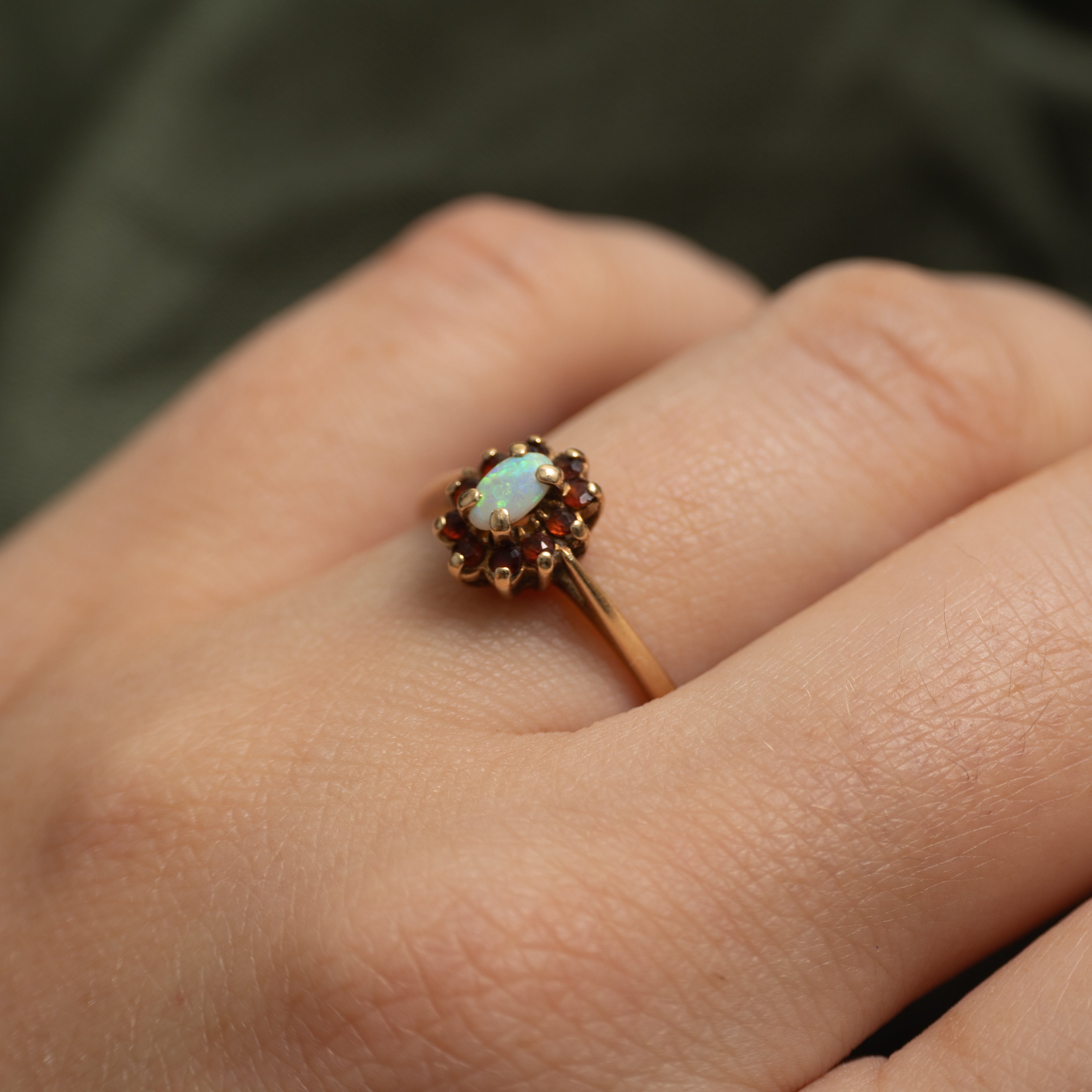 Cabochon Opal & Garnet Petal Ring | 0.90ct, 0.08ctw | SZ 7