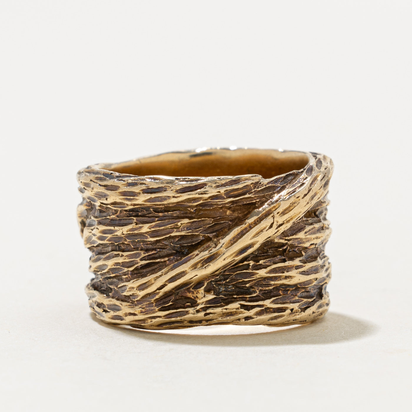 14k Yellow Gold Nuggety & Textured Cigar Band | 13.0mm | SZ 6.25