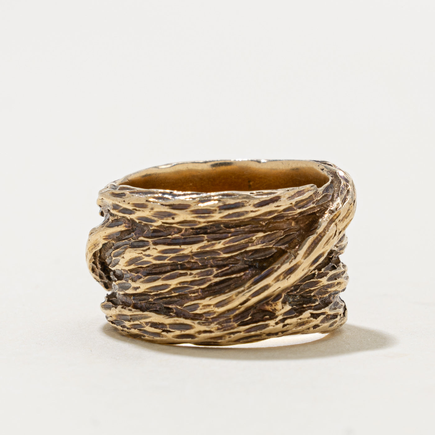 14k Yellow Gold Nuggety & Textured Cigar Band | 13.0mm | SZ 6.25