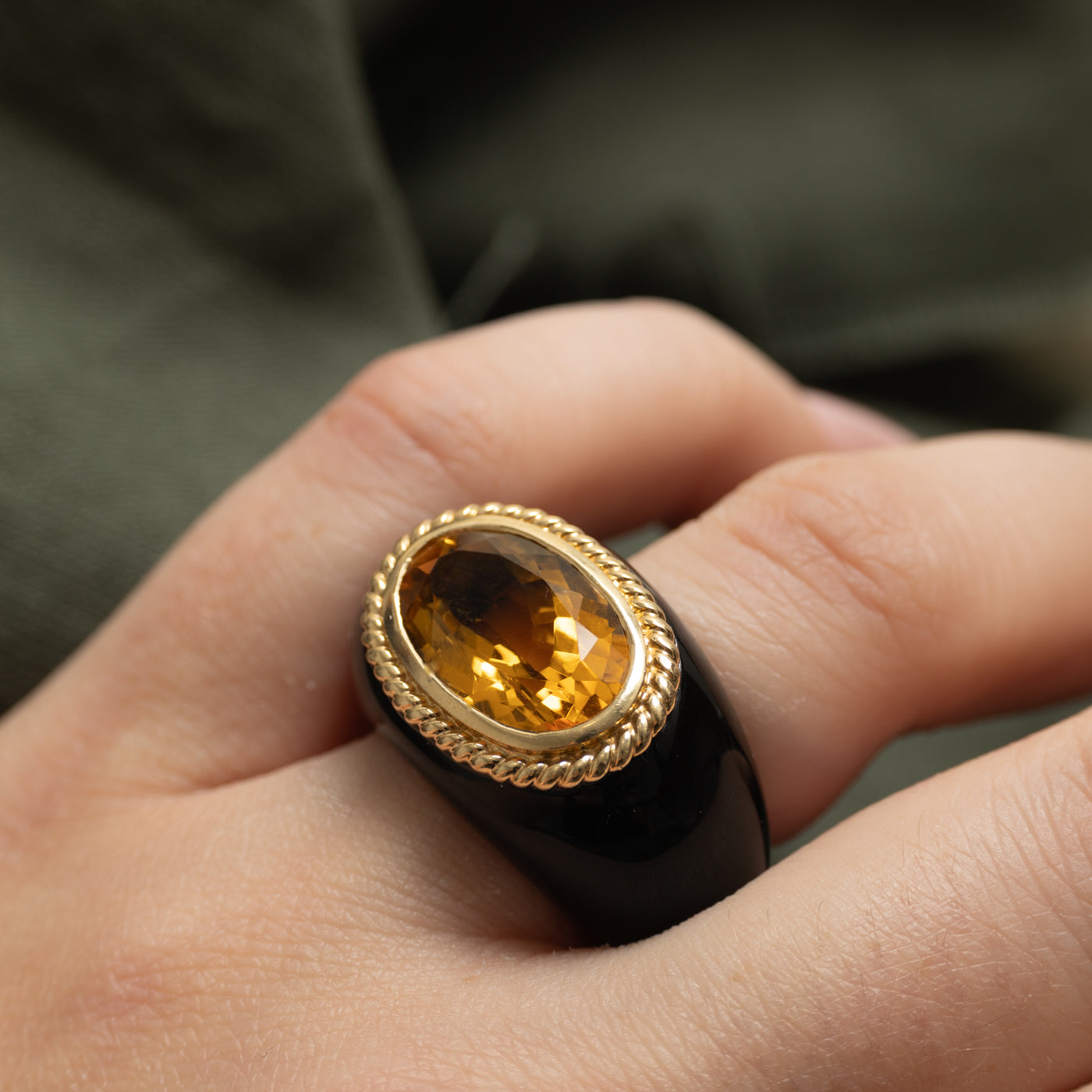 East West Citrine & Carved Onyx Ring | 46.00ctw | SZ 6.5