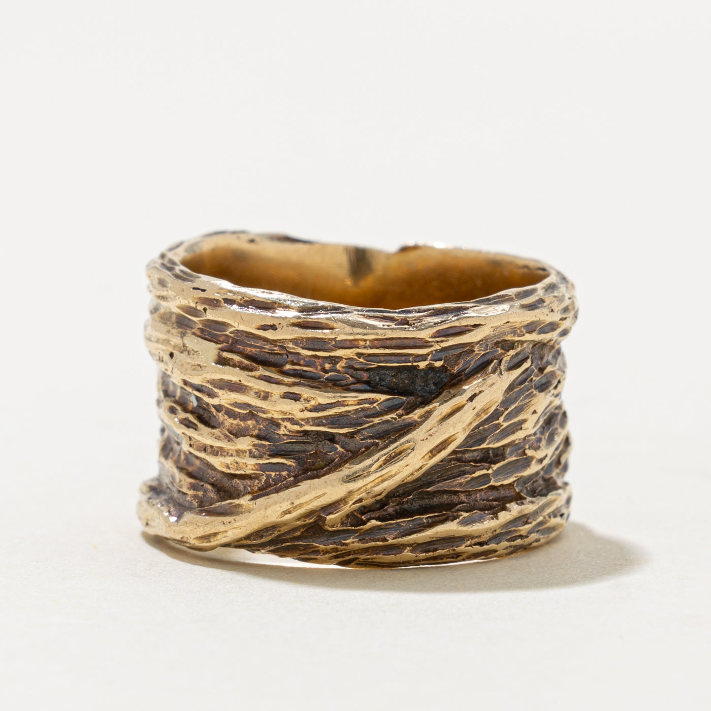 14k Yellow Gold Nuggety & Textured Cigar Band | 13.0mm | SZ 6.25