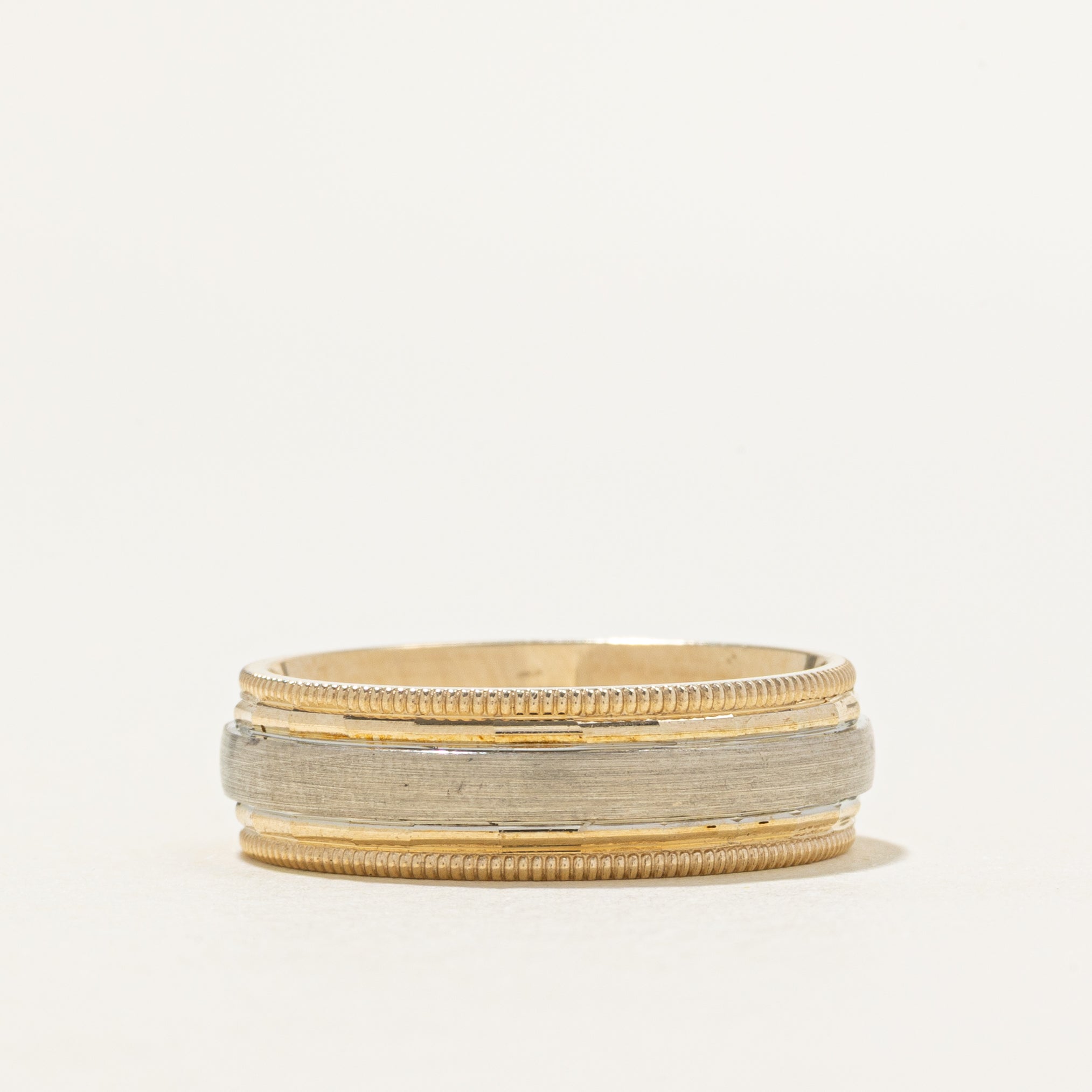 10K Two Tone Gold Brushed Finish Band | 6.25mm | SZ 6.75