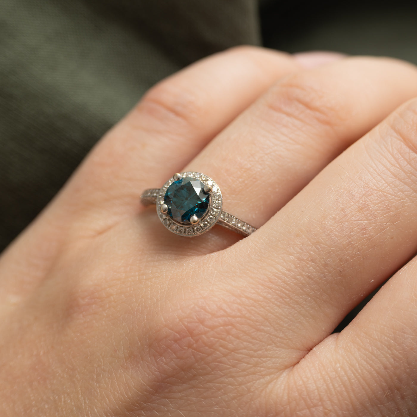 18K Blue Diamond Halo Engagement Ring | 1.91ctw | SZ 8.5