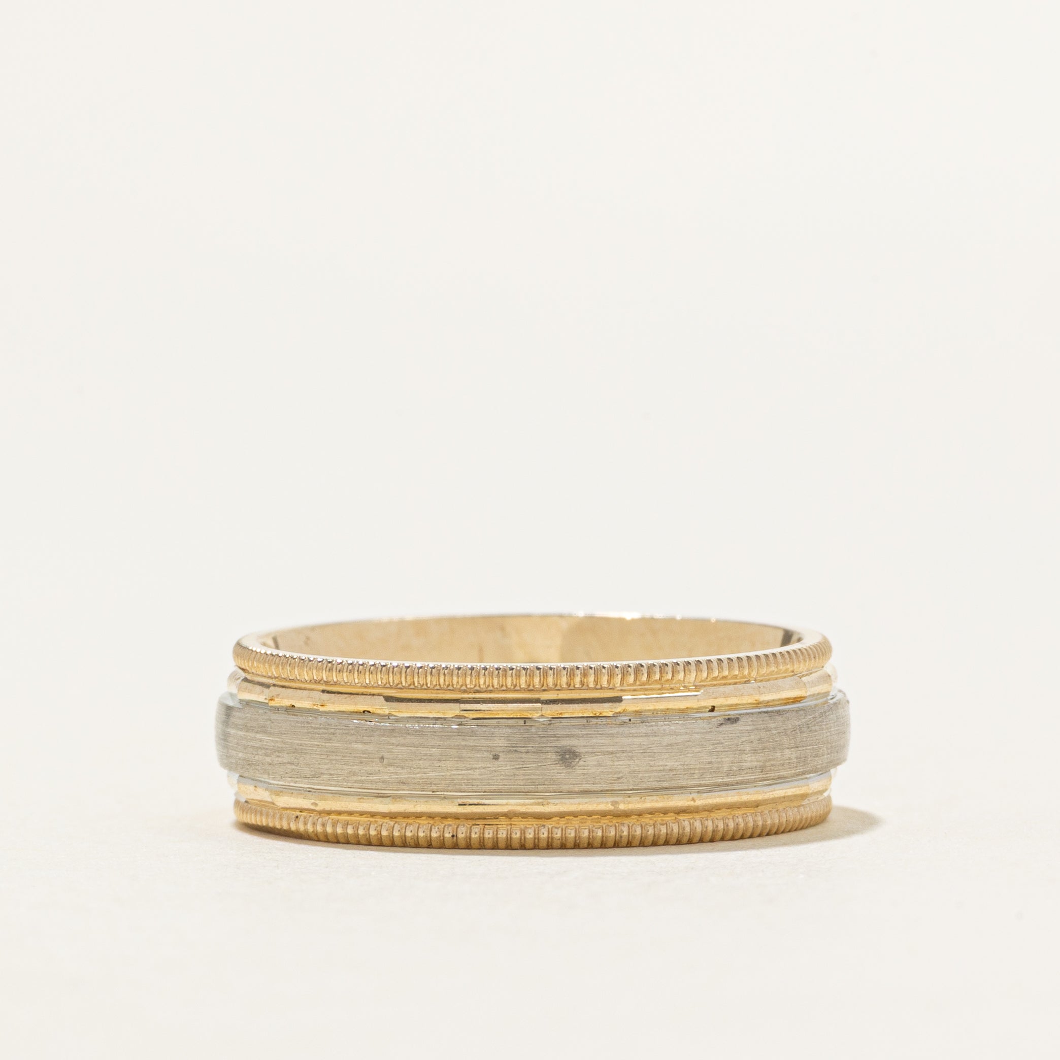 10K Two Tone Gold Brushed Finish Band | 6.25mm | SZ 6.75