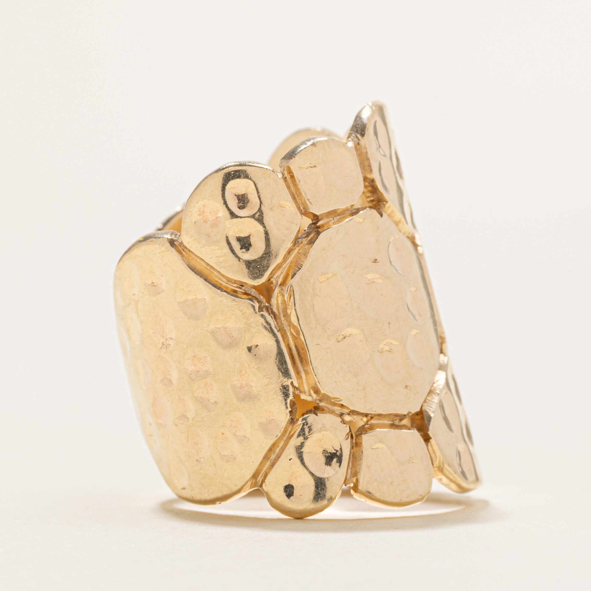 10k Yellow Gold Hammered Openwork Cocktail Ring | SZ 8.25