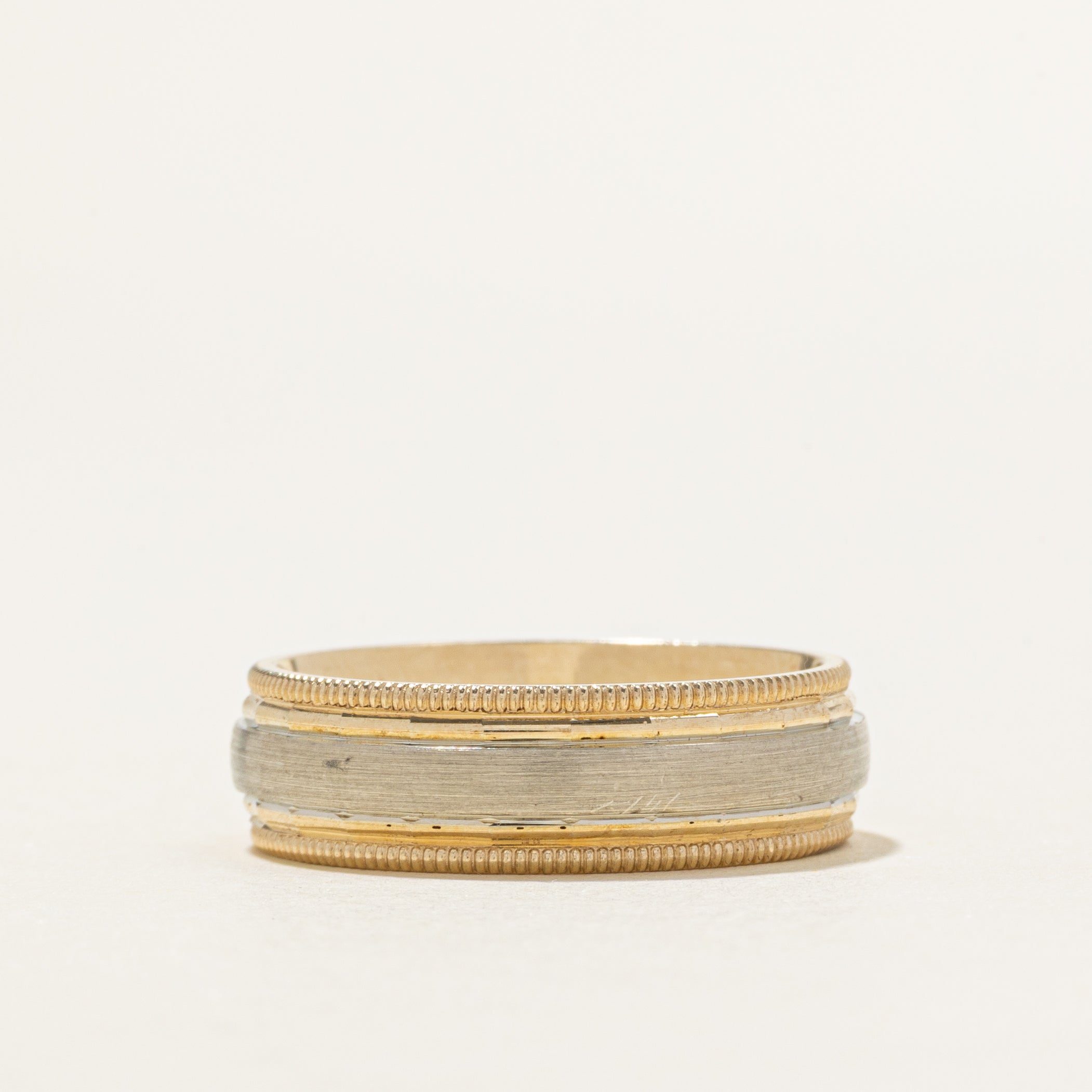 10K Two Tone Gold Brushed Finish Band | 6.25mm | SZ 6.75