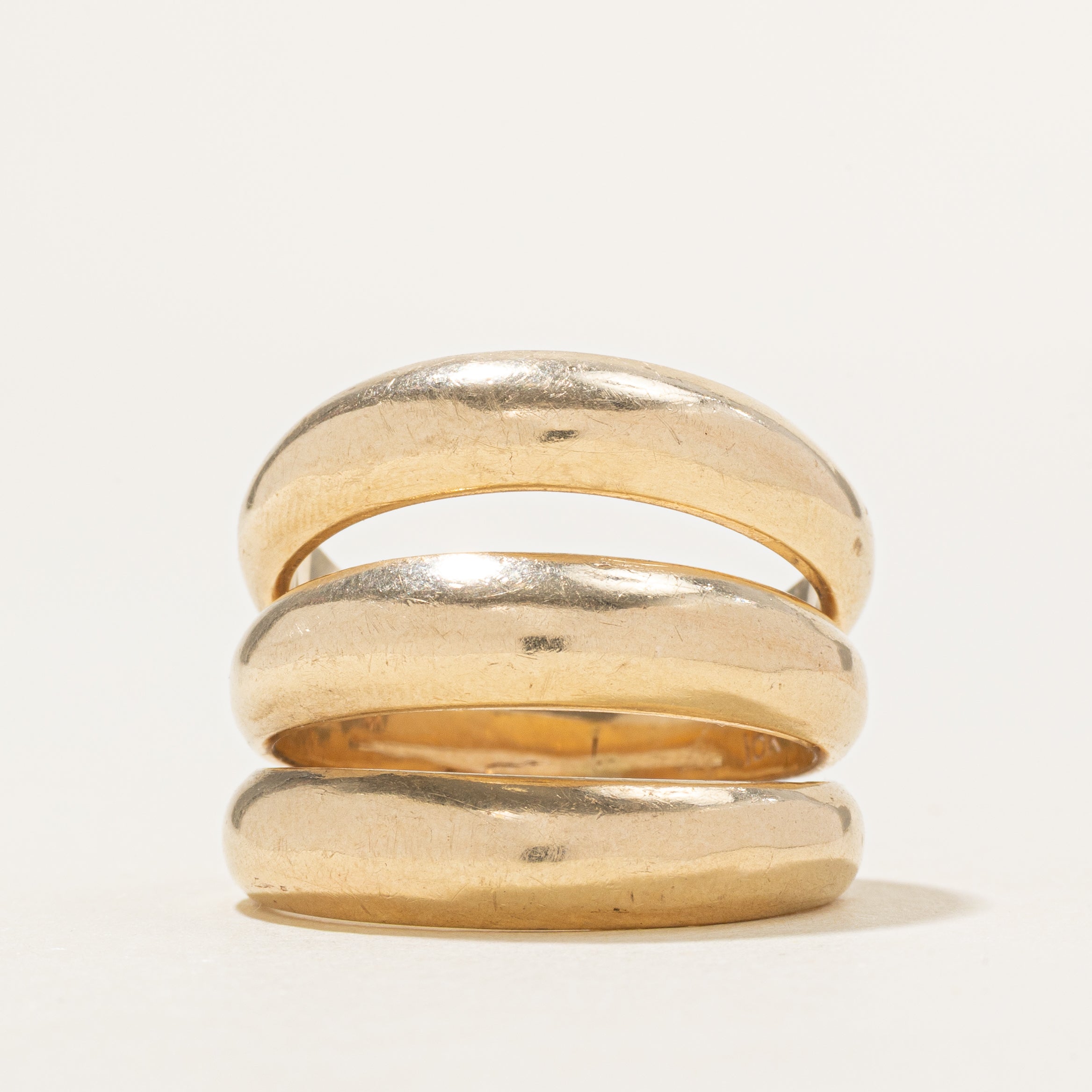 10k Yellow Gold Triple Layered Chunky Ring | SZ 7.5