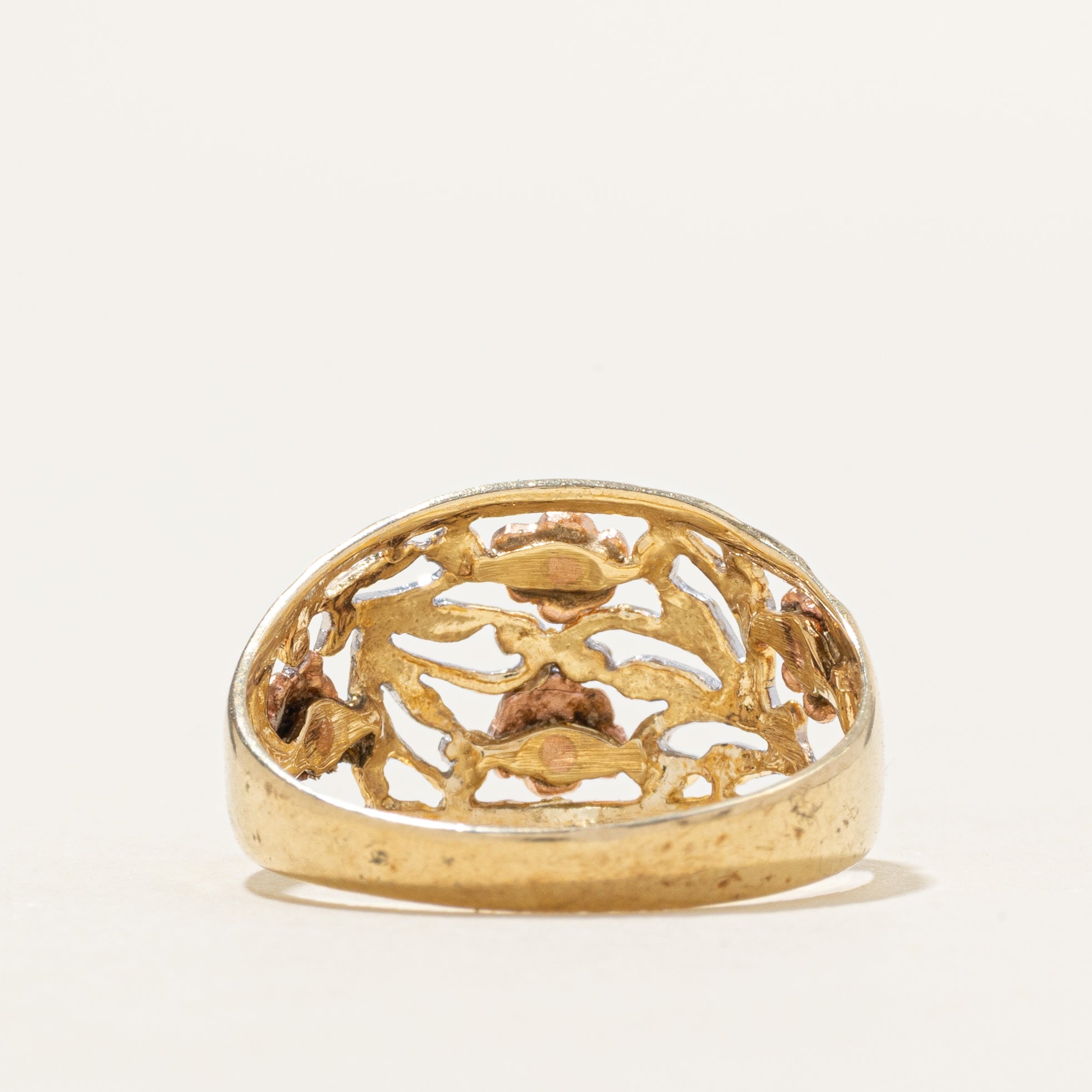 10k Tri Tone Gold Openwork Floral Dome Ring | SZ 7.5