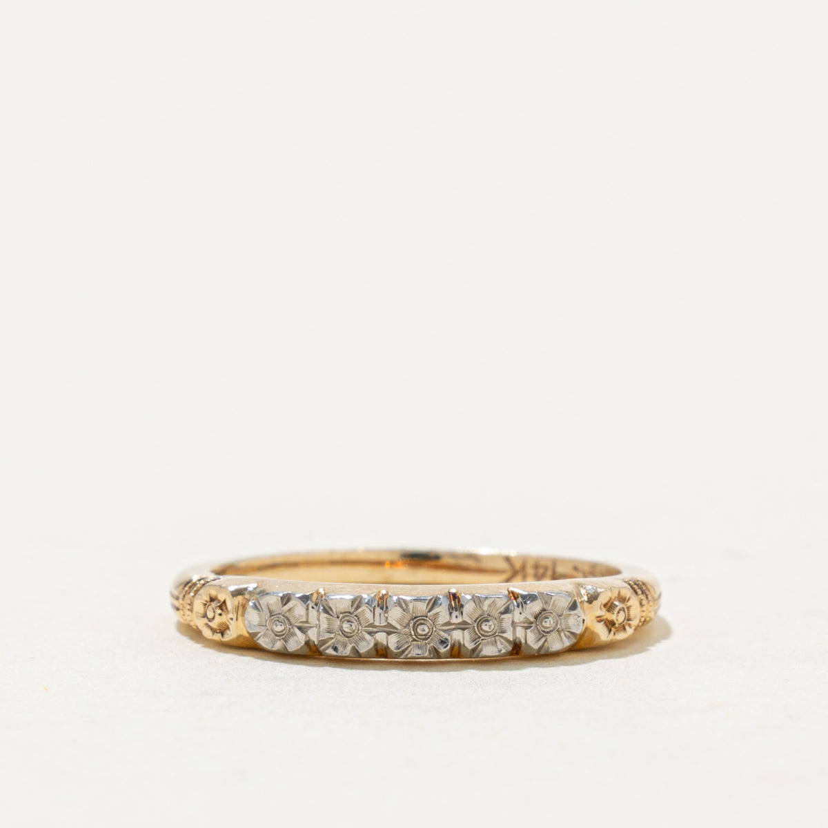14k Two Tone Gold Engraved Floral Band | 2.80mm | SZ 5.5
