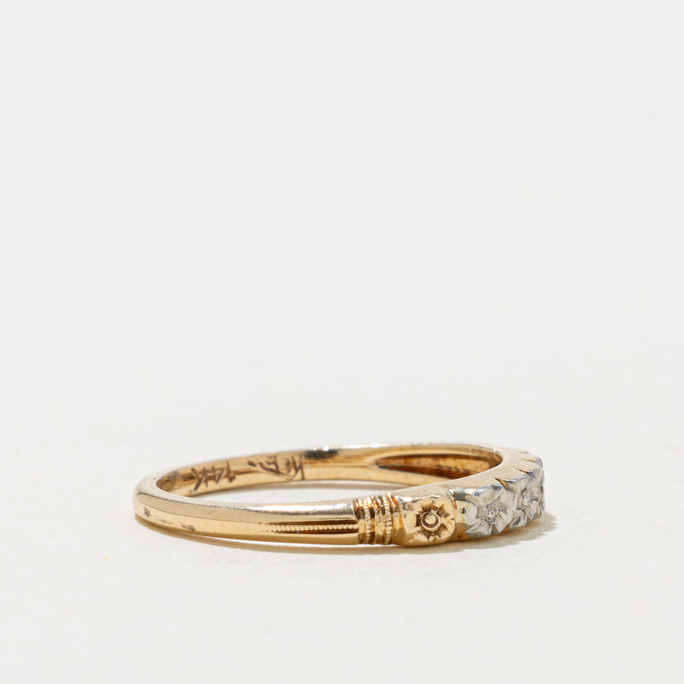 14k Two Tone Gold Engraved Floral Band | 2.80mm | SZ 5.5