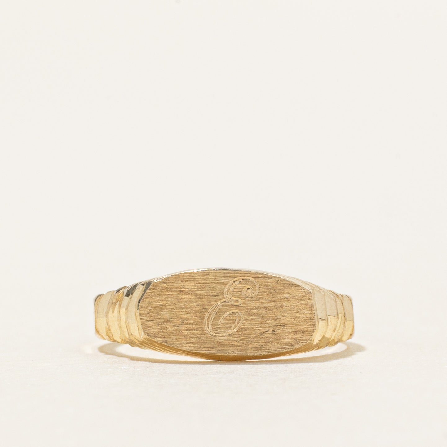 10k Yellow Gold Fluted "E" Initialized Pinky Signet Ring | SZ 1.75