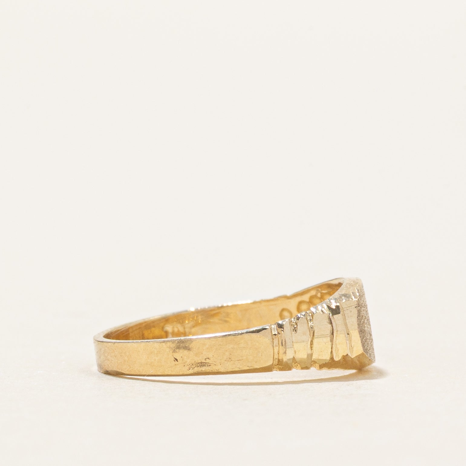 10k Yellow Gold Fluted "E" Initialized Pinky Signet Ring | SZ 1.75