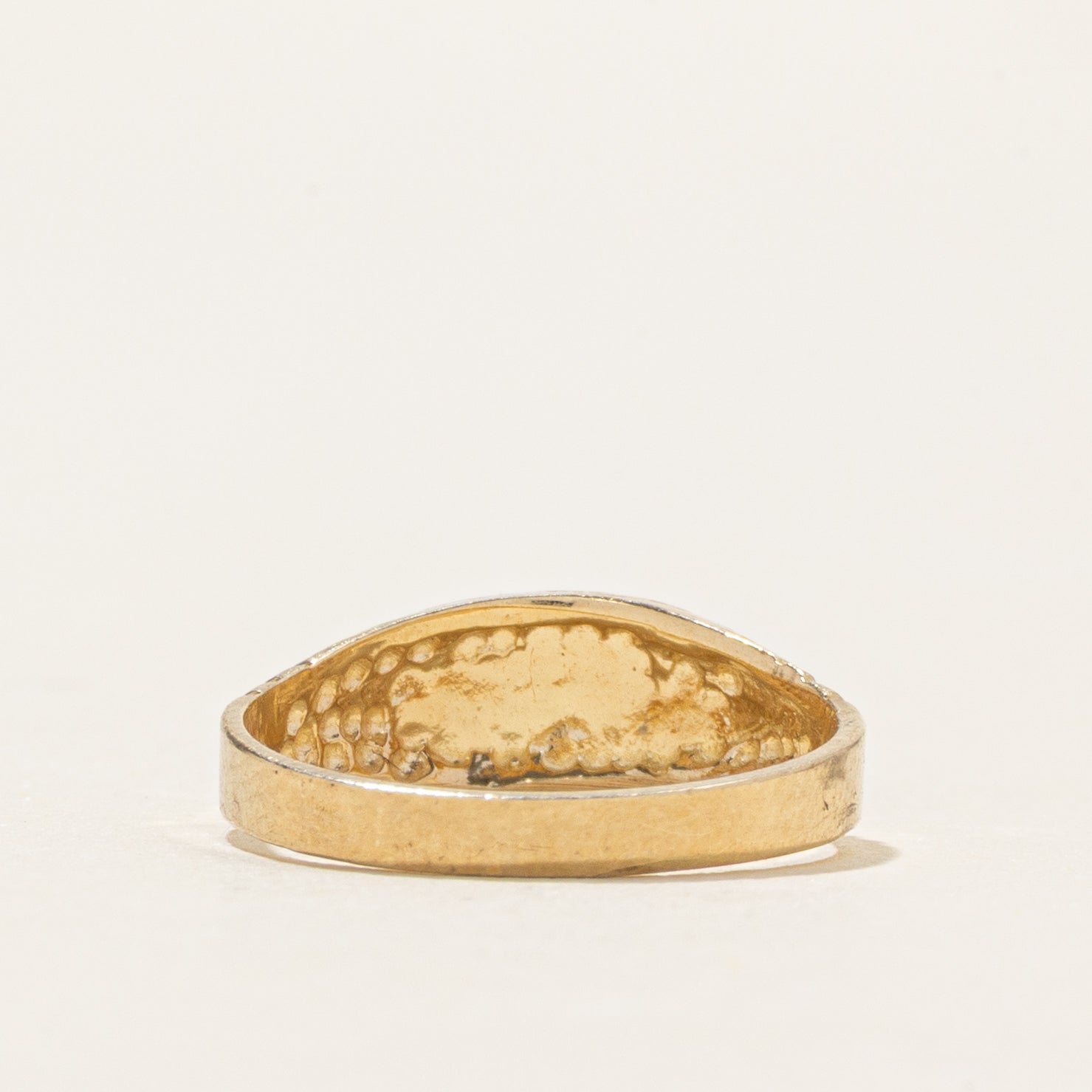 10k Yellow Gold Fluted "E" Initialized Pinky Signet Ring | SZ 1.75