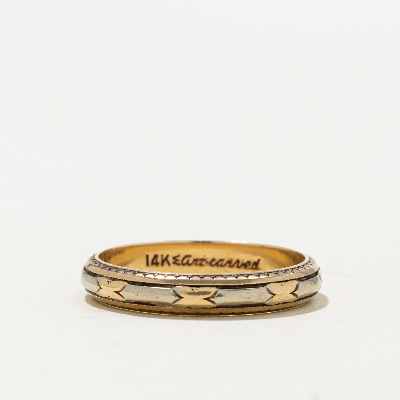 14k Two Tone Gold Textured Milgrain Band | 3.90mm | SZ 9.75