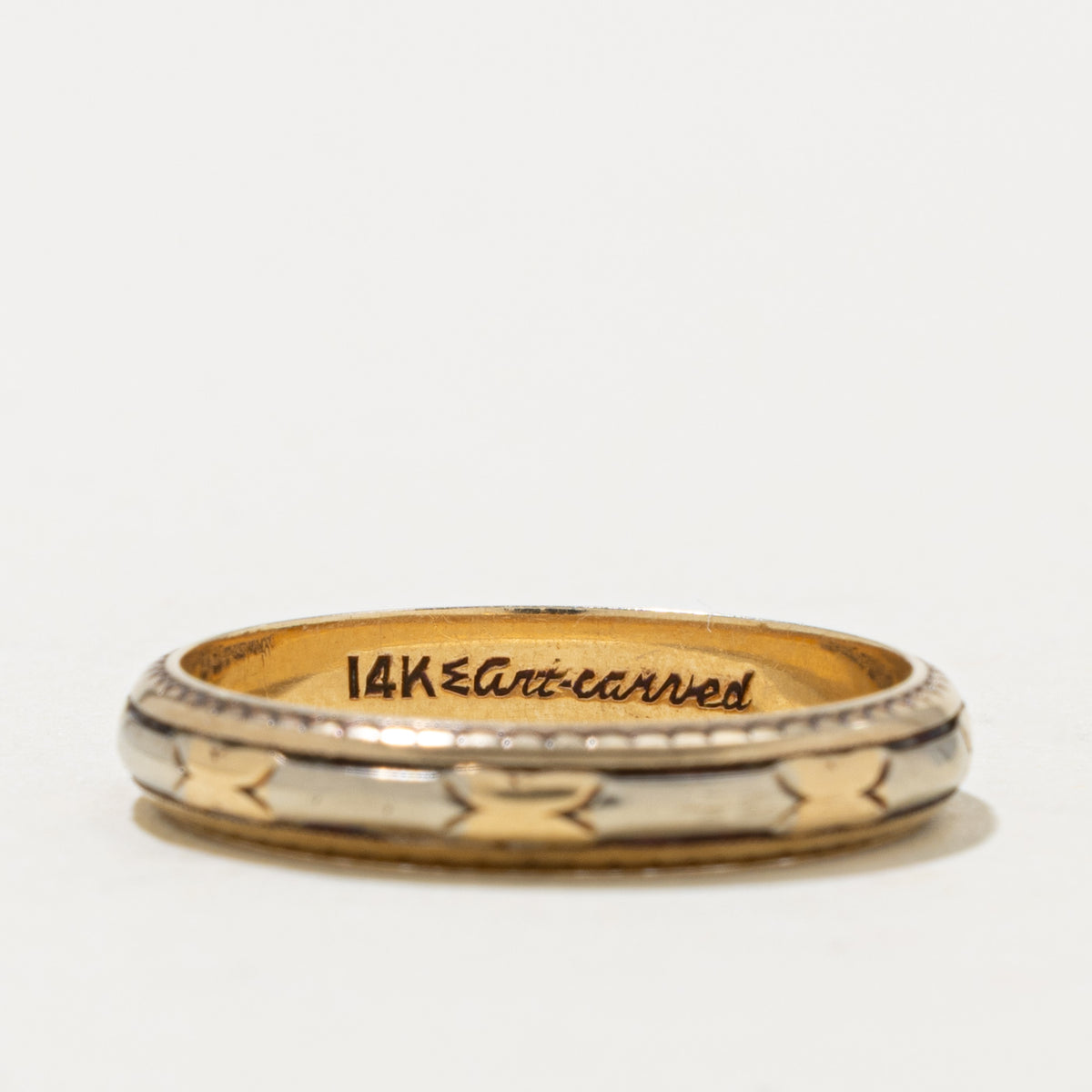 14k Two Tone Gold Textured Milgrain Band | 3.90mm | SZ 9.75