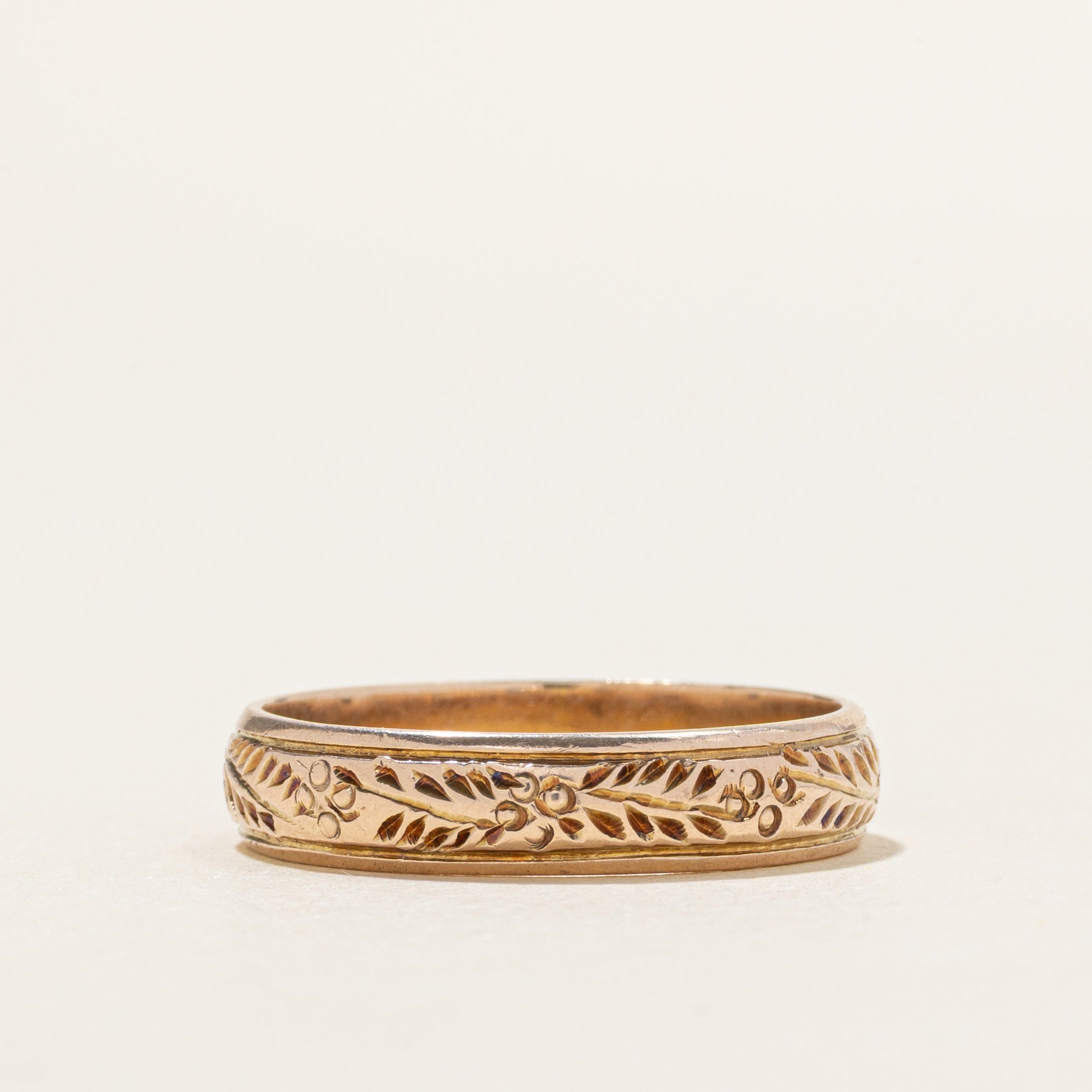 9k Yellow Gold Engraved Floral Band | 4.5mm | SZ 8.5