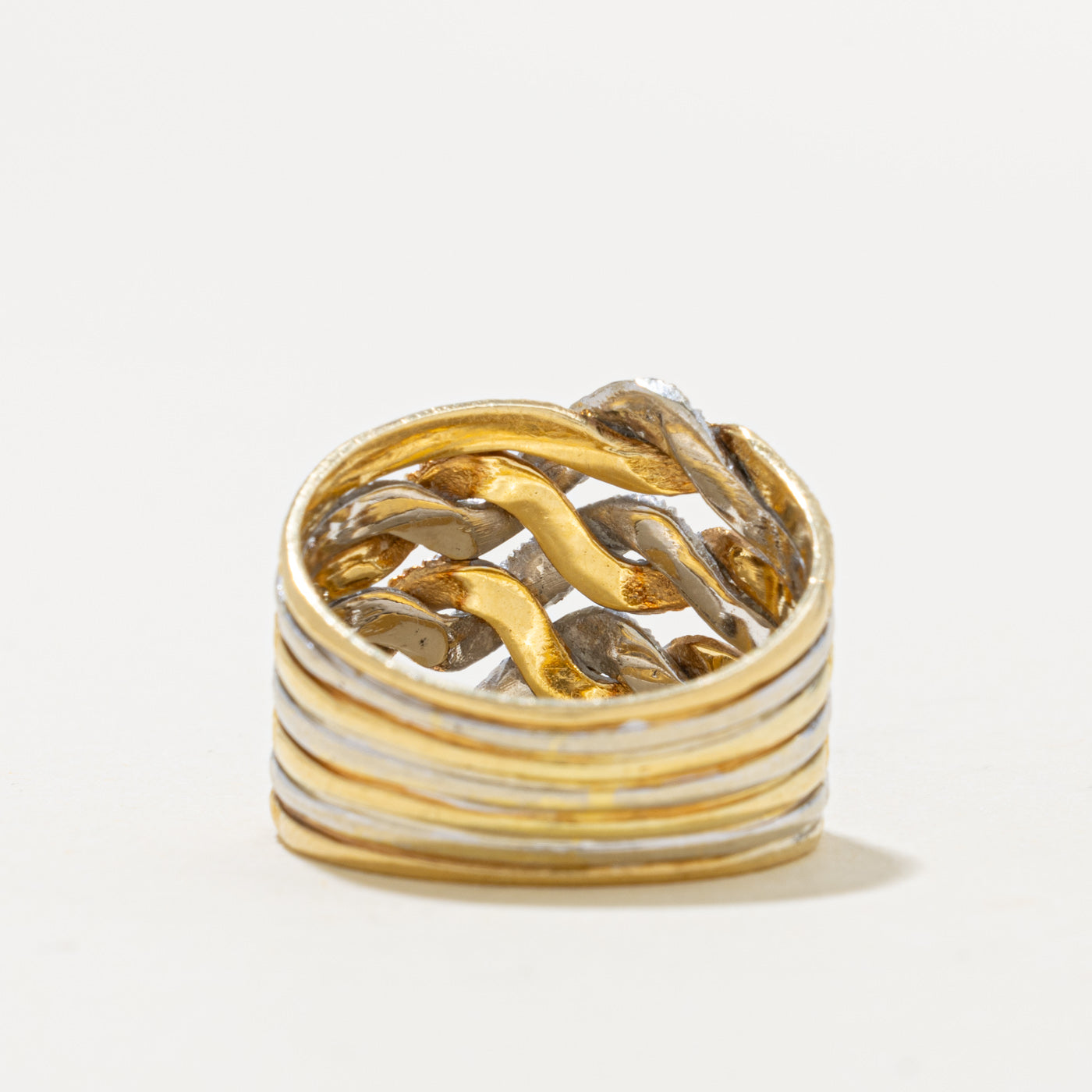 18k Yellow & White Gold Woven Abstract Band | 8.15mm | SZ 8