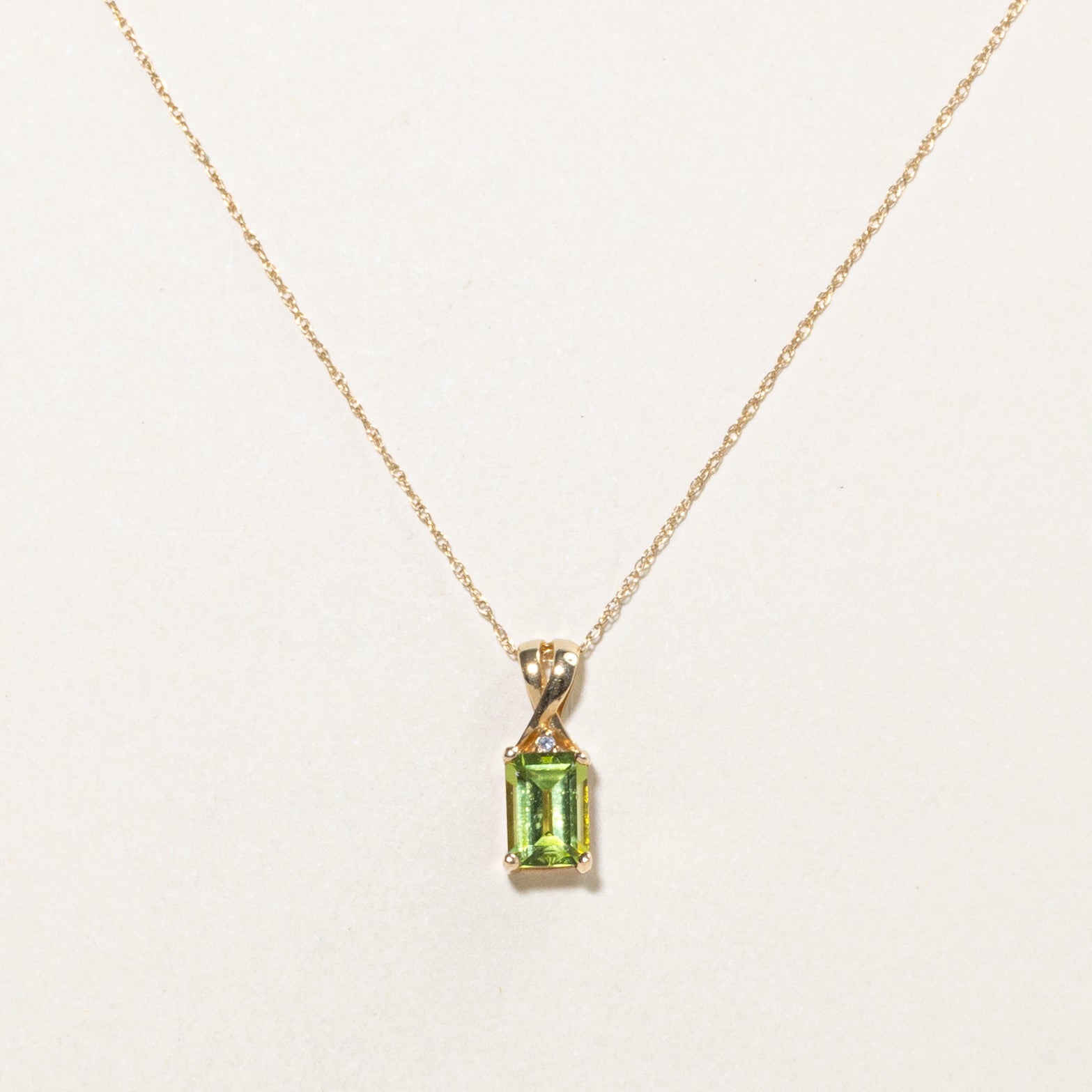 Step Cut Peridot & Diamond Pendant Necklace | 1.00ct, 0.01ctw | 18"