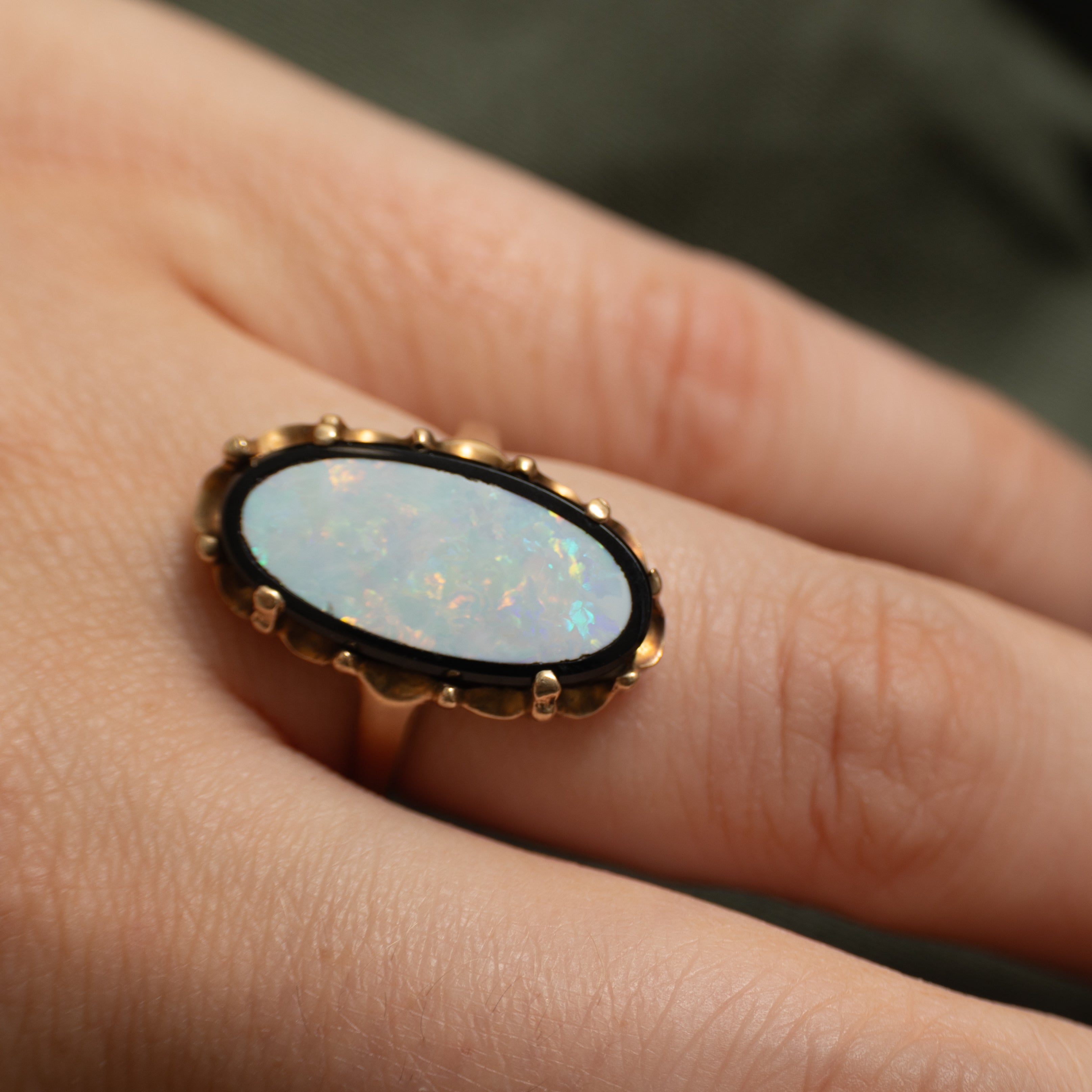 Cabochon Onyx & Opal Cocktail Ring | 2.50ct, 0.45ct | SZ 5.75