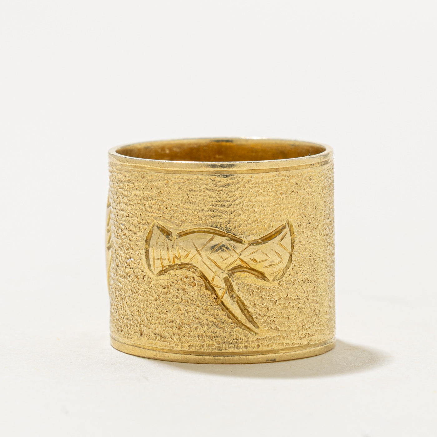 18k Yellow Gold Engraved Sailboat Cigar Band | 16.15mm | SZ 6.75