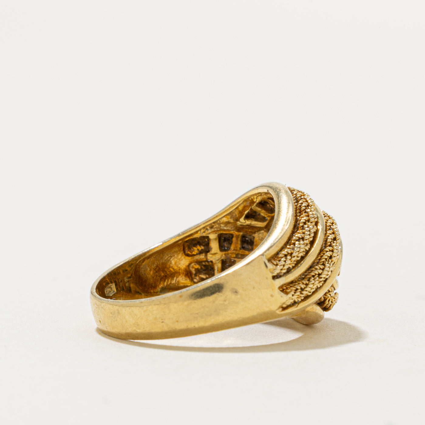 18k Yellow Gold Rope Crossover Dome Ring | SZ 6.75
