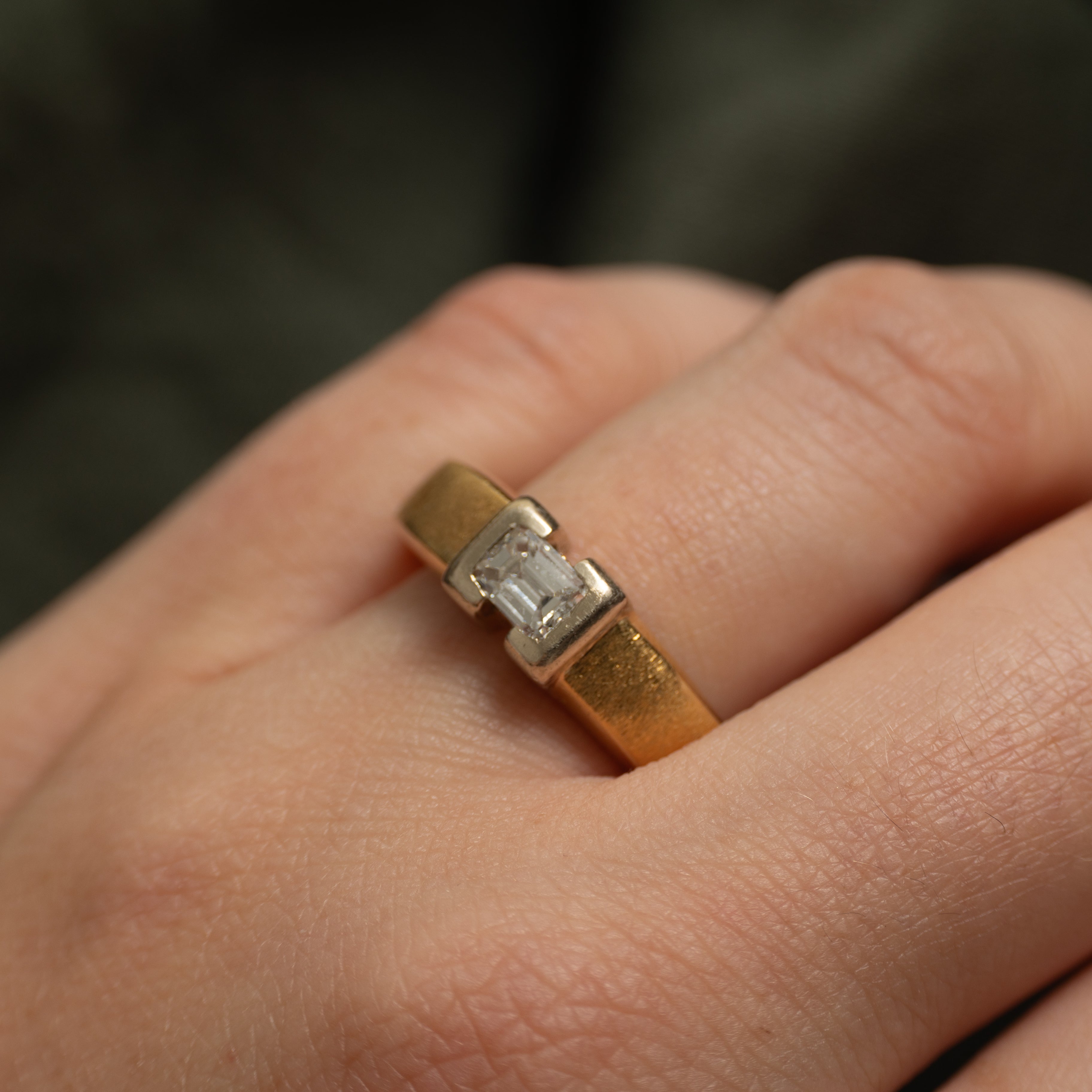 18k East West Semi Bezel Emerald Cut Ring | 0.65ct | SZ 9