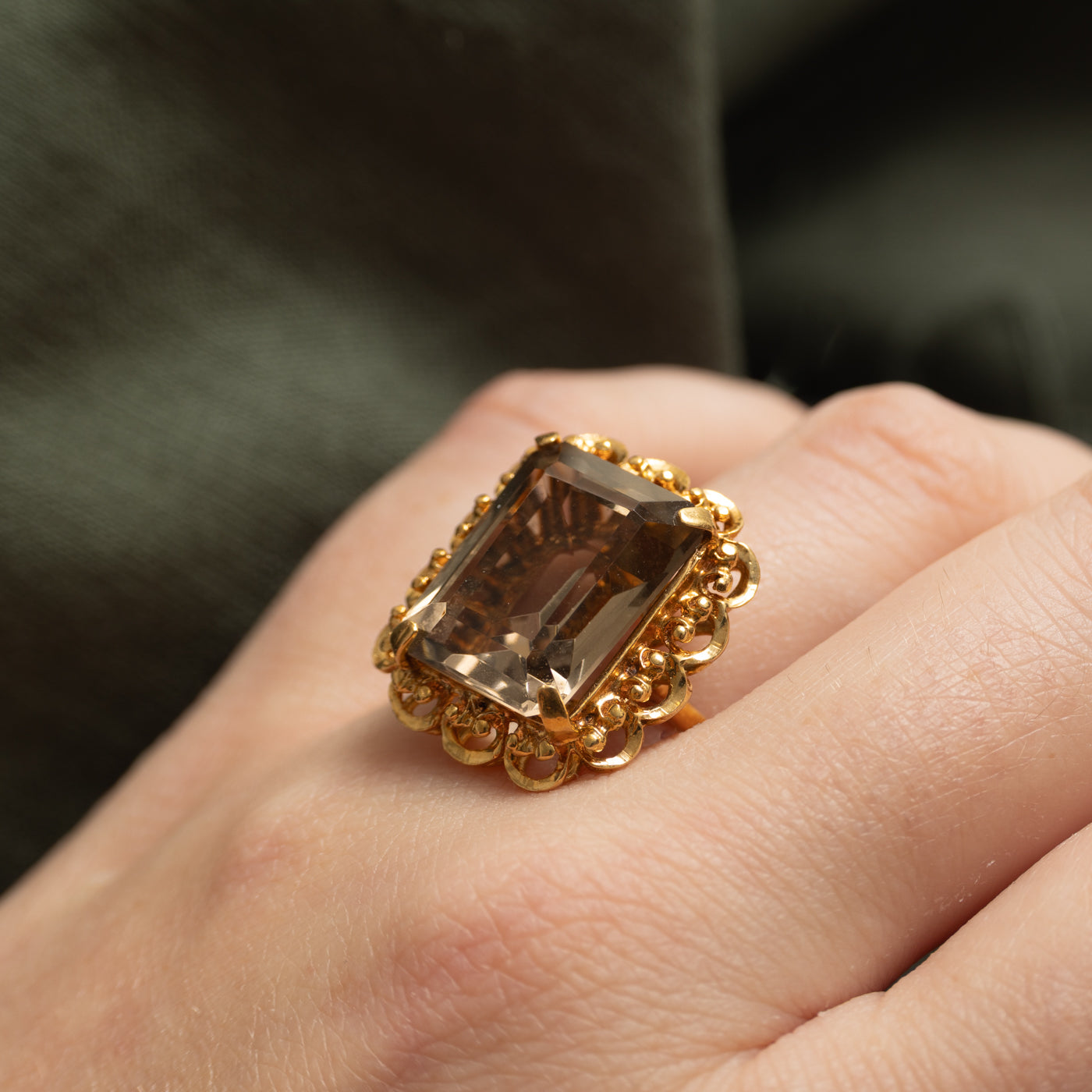 Smoky Quartz Ornate Cocktail Ring | 13.60ct | SZ 8.5