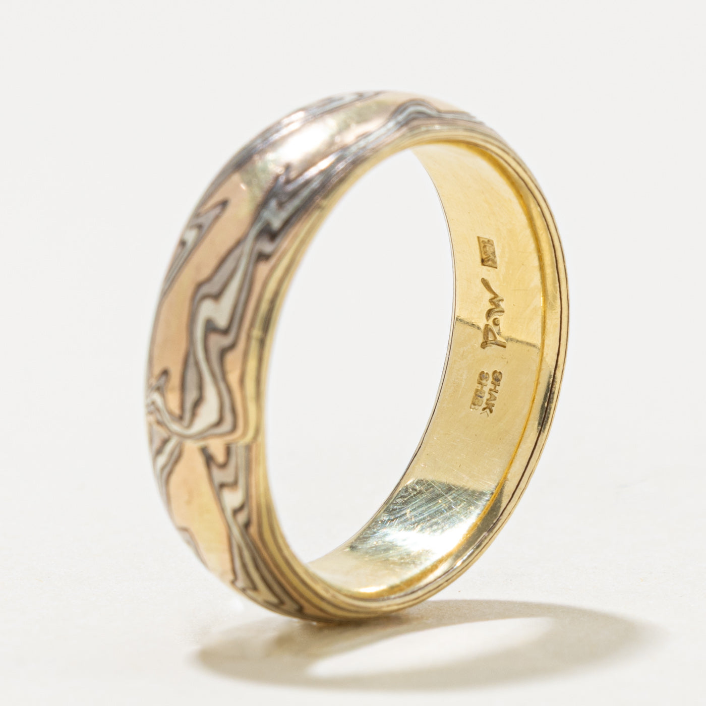18k Two Tone Gold Textured Abstract Band | 5.90mm | SZ 7.5