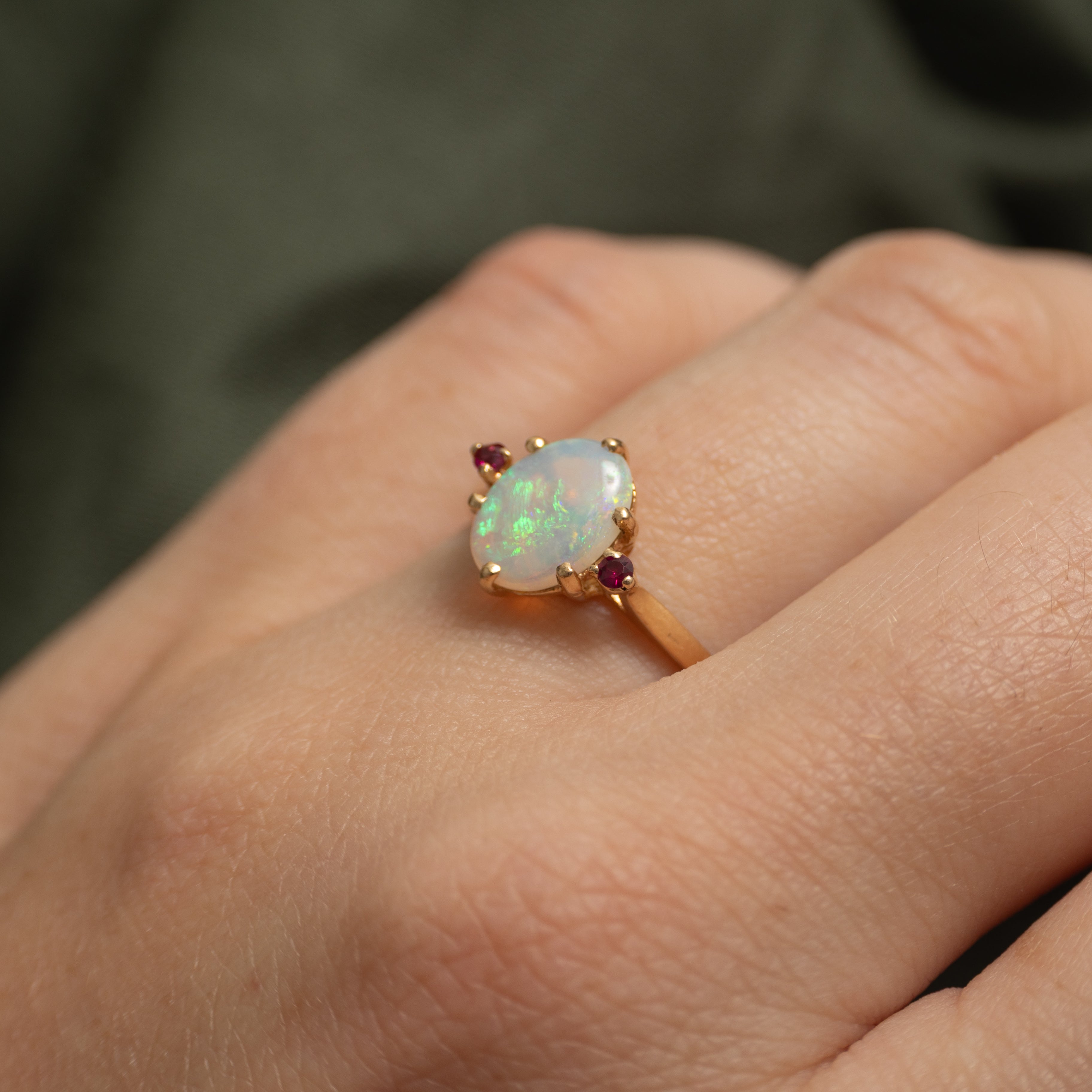 Cabochon Opal & Ruby Ring | 0.57ct, 0.03ctw | SZ 6.75