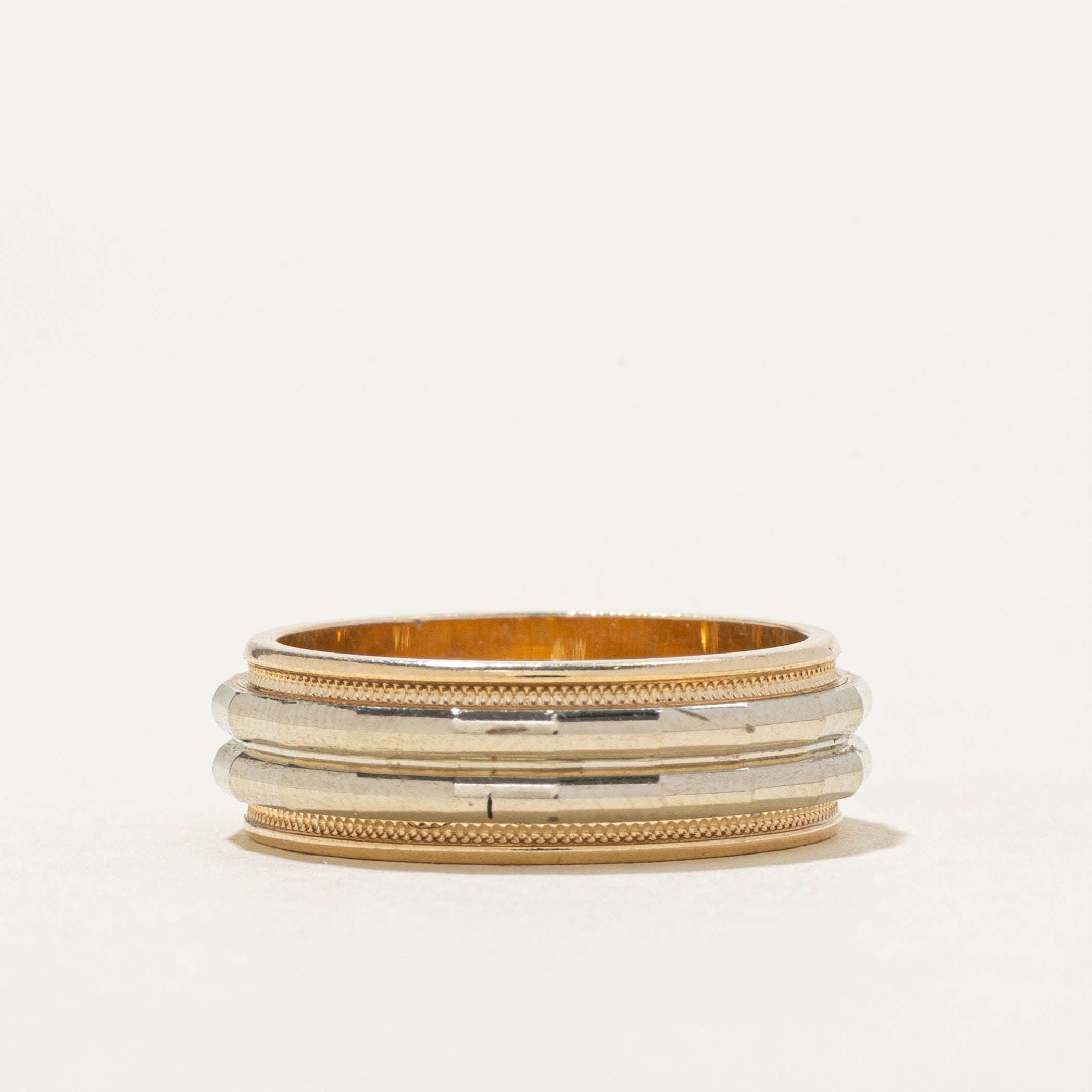 10K Two Tone Gold Textured Band | 6.1mm | SZ 5.75