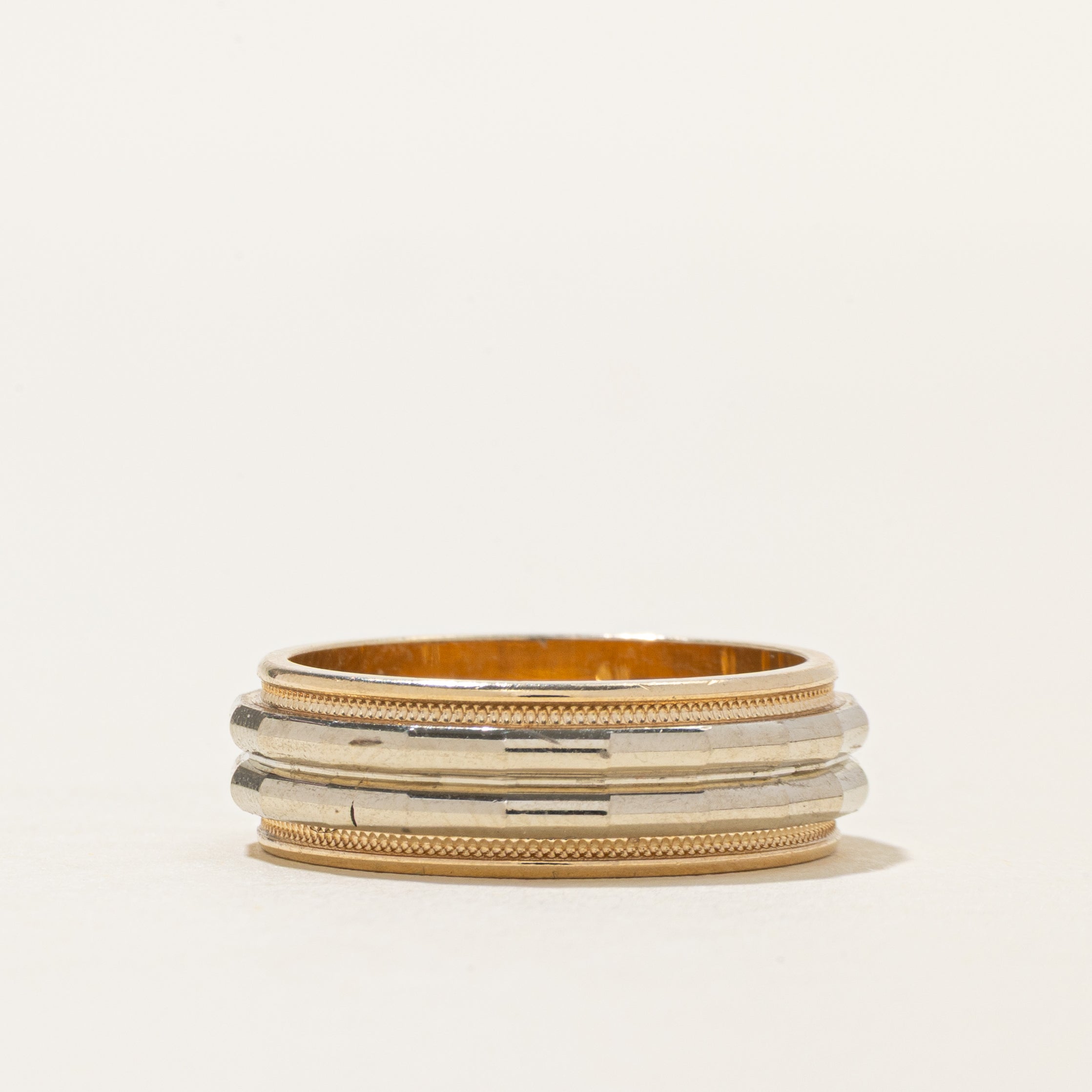 10K Two Tone Gold Textured Band | 6.1mm | SZ 5.75