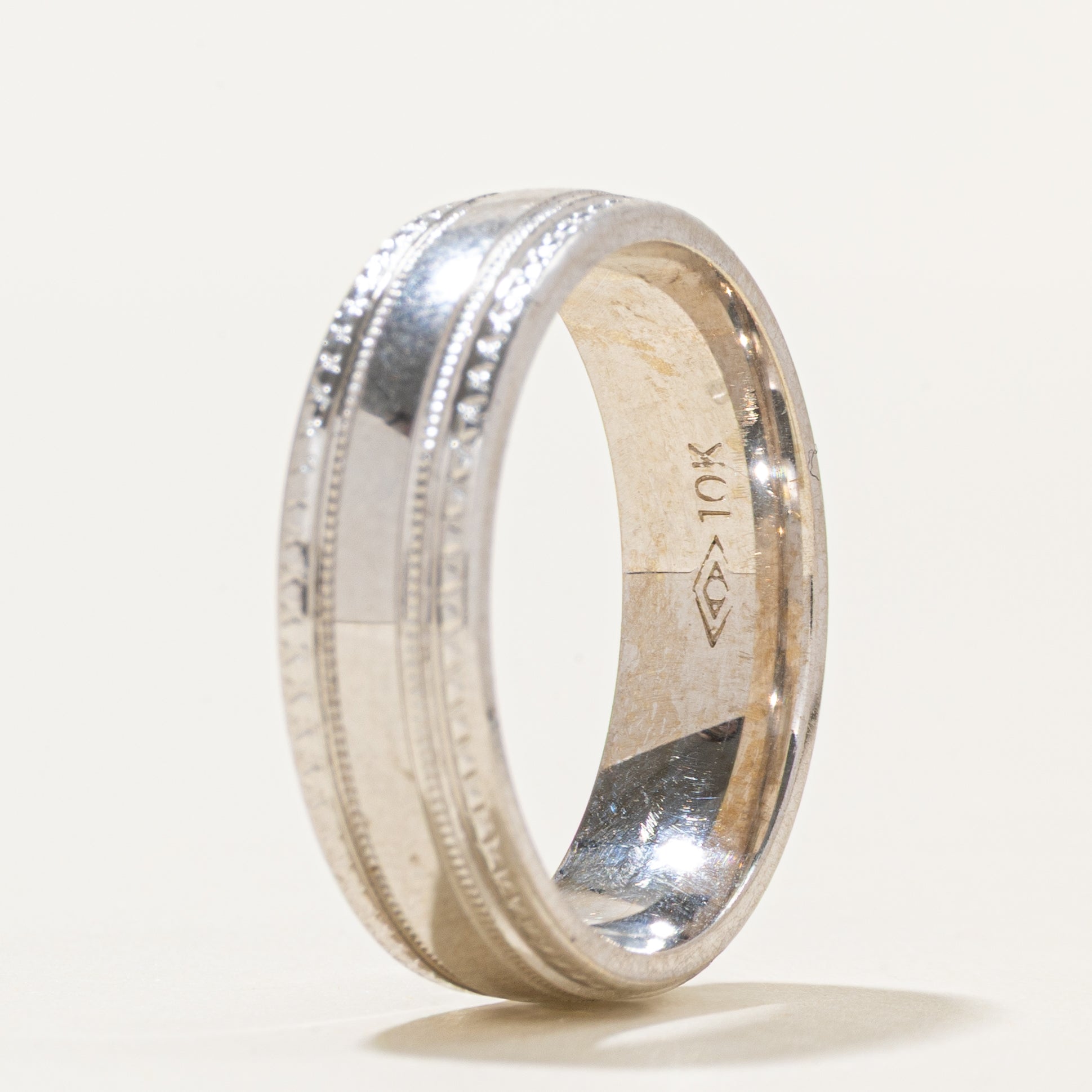 10K White Gold Patterned Band | 6.25mm | SZ 9