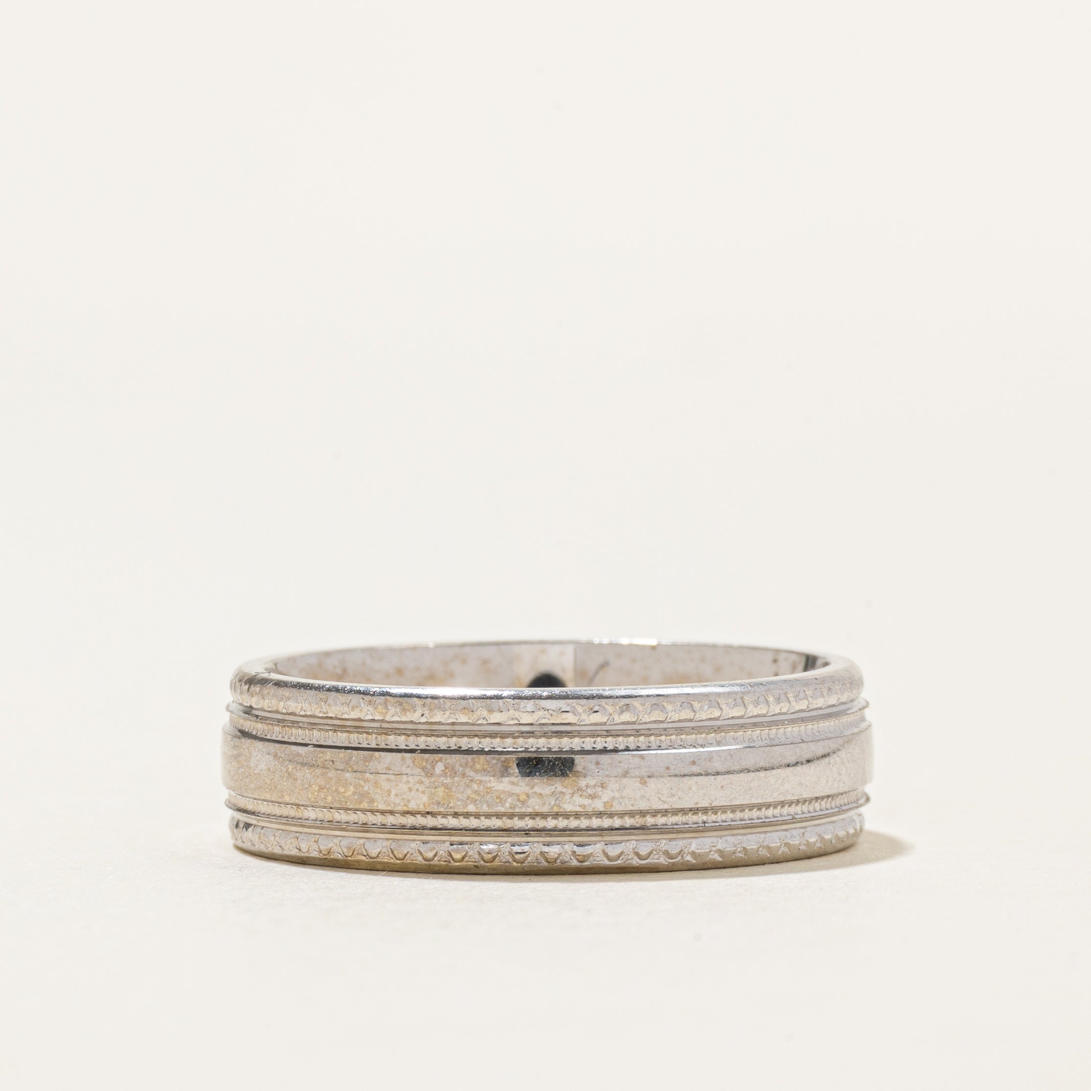 10K White Gold Patterned Band | 6.25mm | SZ 9