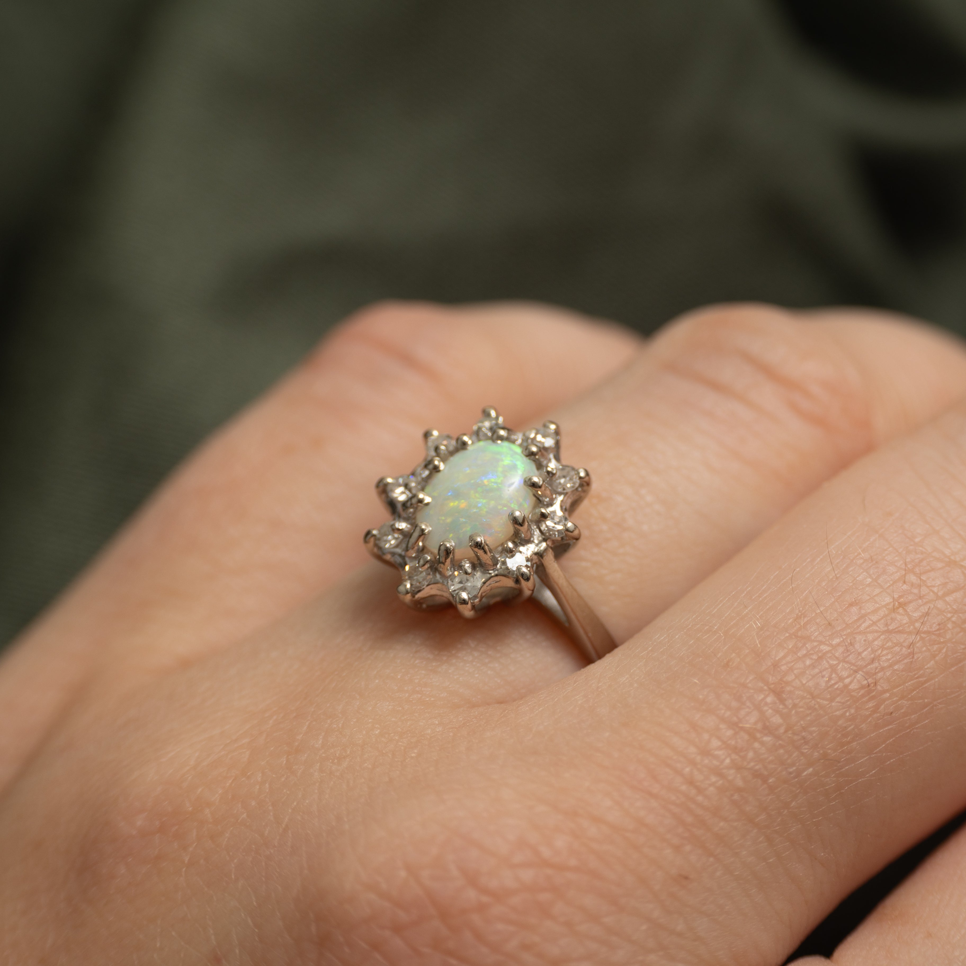 Cabochon Opal & Diamond Petal Ring | 0.52ct, 0.15ctw | SZ 4.5