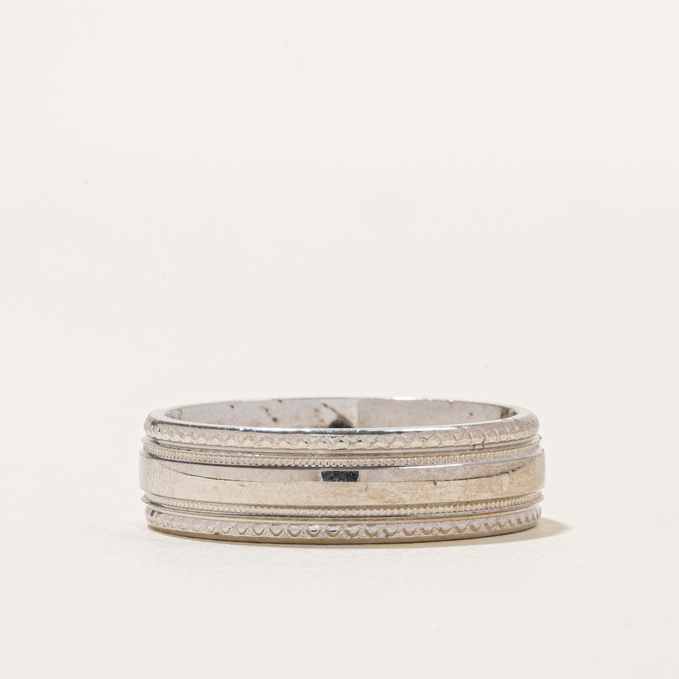 10K White Gold Patterned Band | 6.25mm | SZ 9