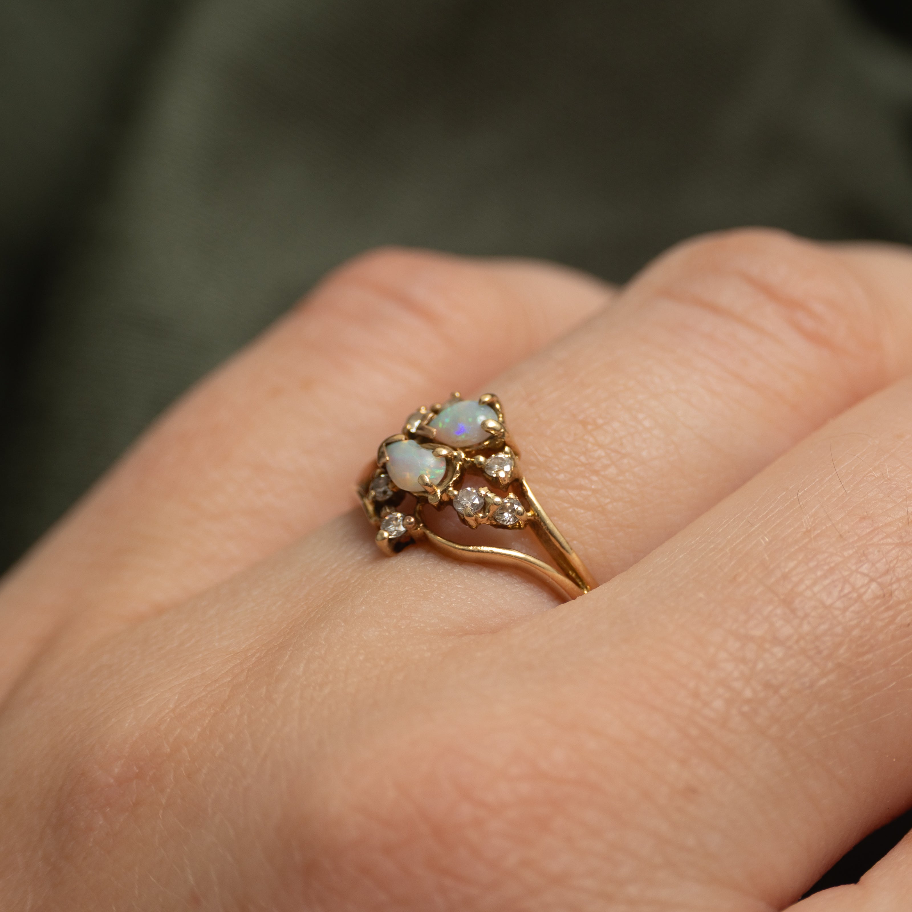 Scattered Opal & Diamond Openwork Ring | 0.08ctw, 0.07ctw | SZ 5.25