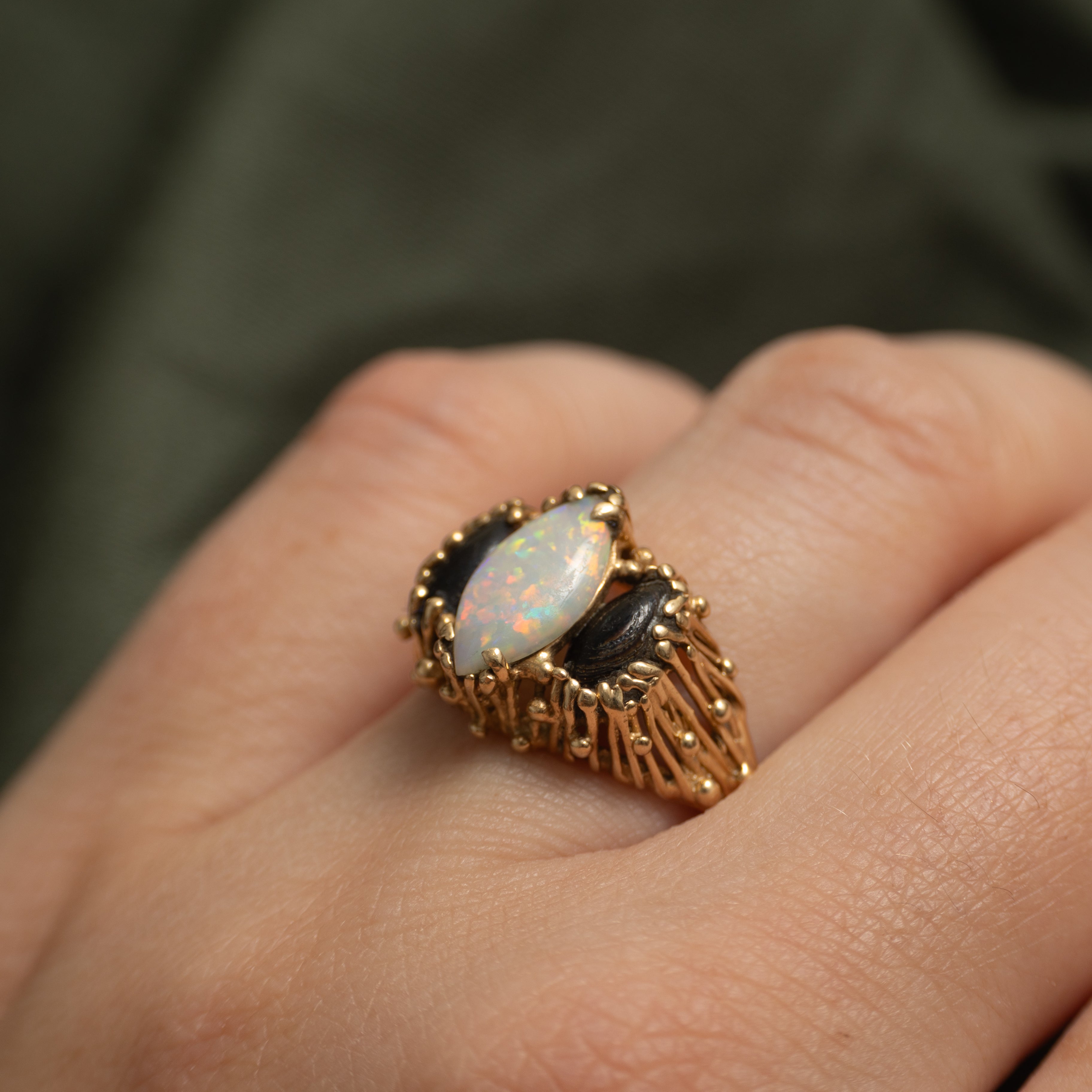 Cabochon Opal Textured Ring | 0.70ct | SZ 7