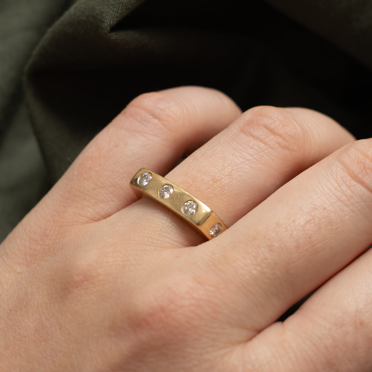 14k Flush Set Five Stone Diamond Soft-Square Band | 0.45ctw | 4.55mm | SZ 7