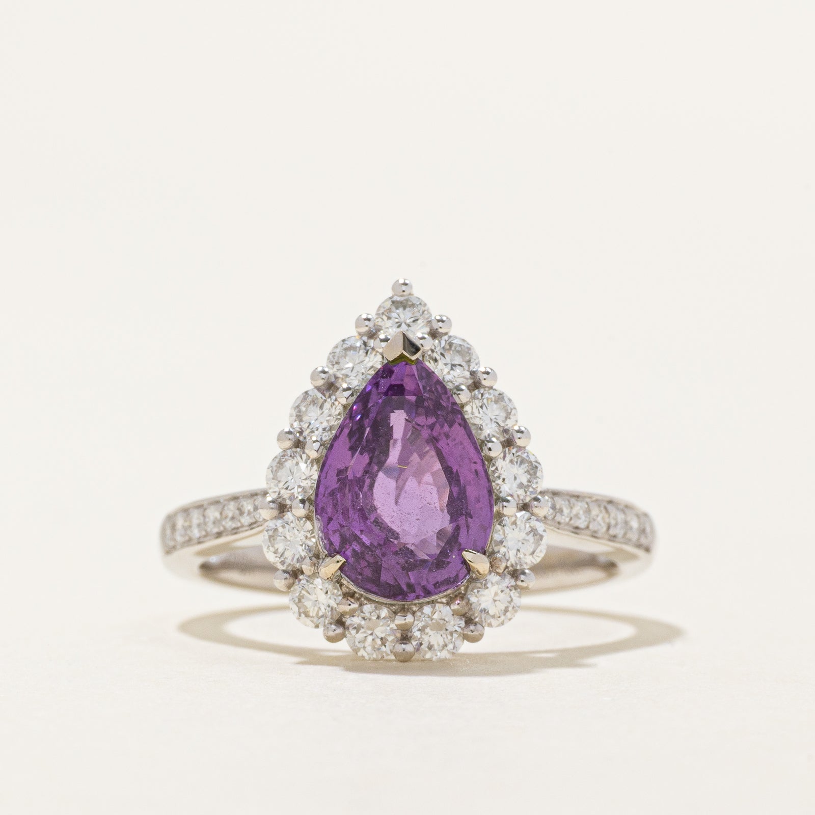 3.01ct Unheated Pinkish Purple Sapphire & Diamond Halo Ring | 3.01ct, 0.749ctw | SZ 6