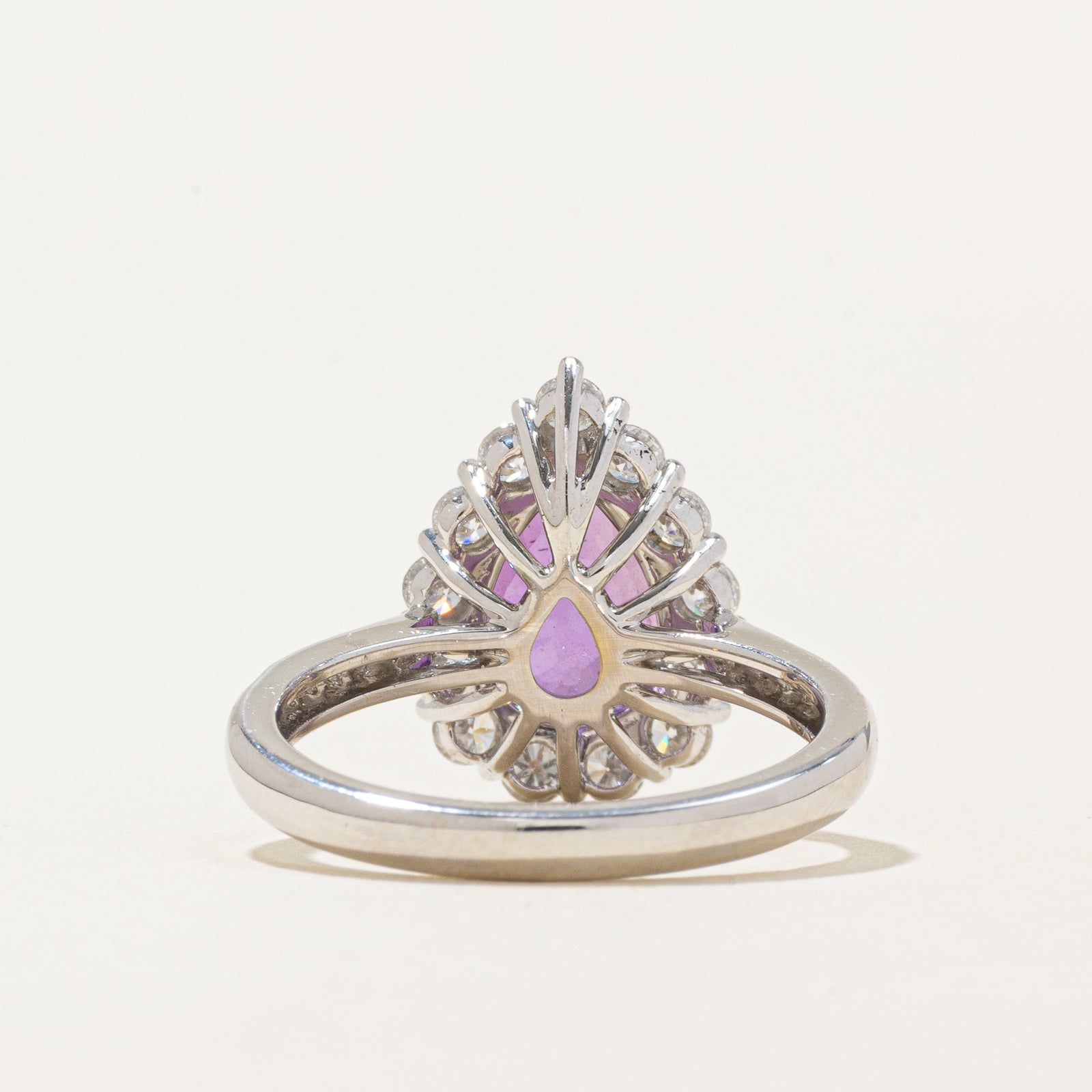 3.01ct Unheated Pinkish Purple Sapphire & Diamond Halo Ring | 3.01ct, 0.749ctw | SZ 6