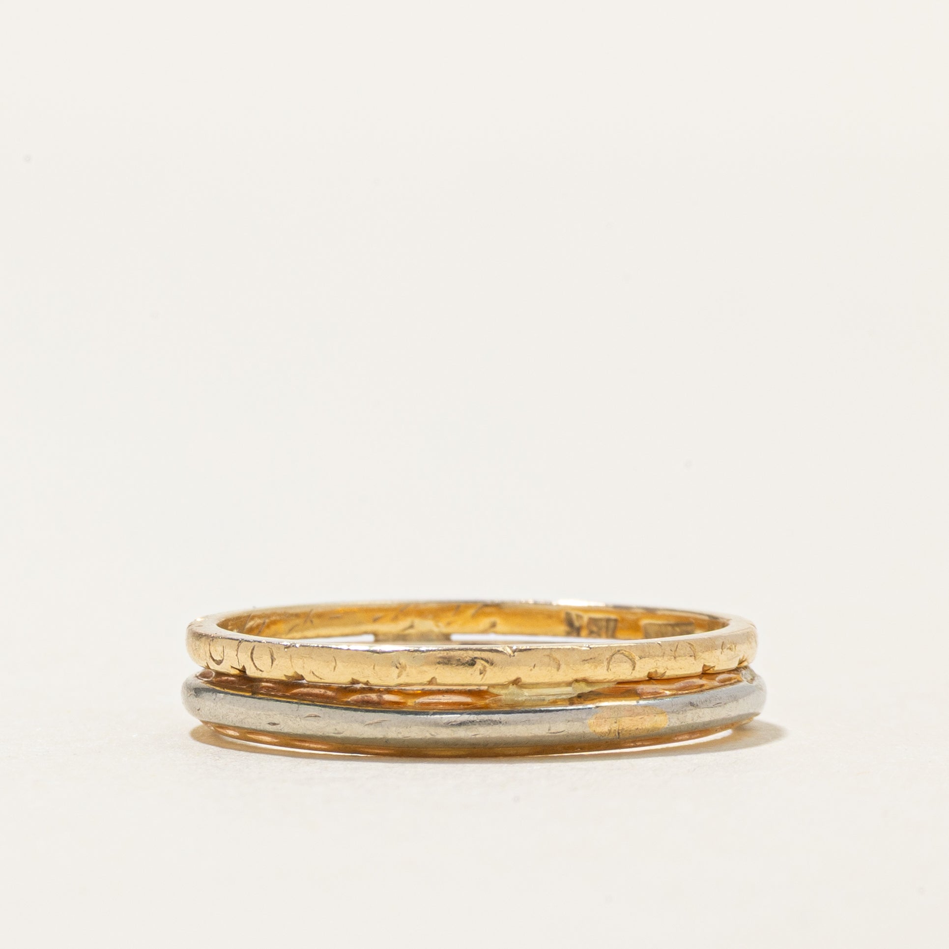 'Birks' Two Tone Gold Stacker Band Set | 3.5mm | SZ 6.25