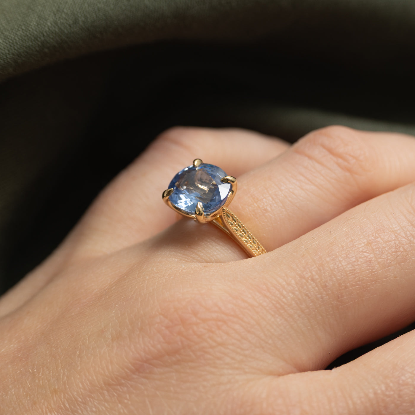'100 Ways' Solitaire Ceylon Sapphire Milgrained Floral/Leaf Ring | 4.25ct | SZ 7