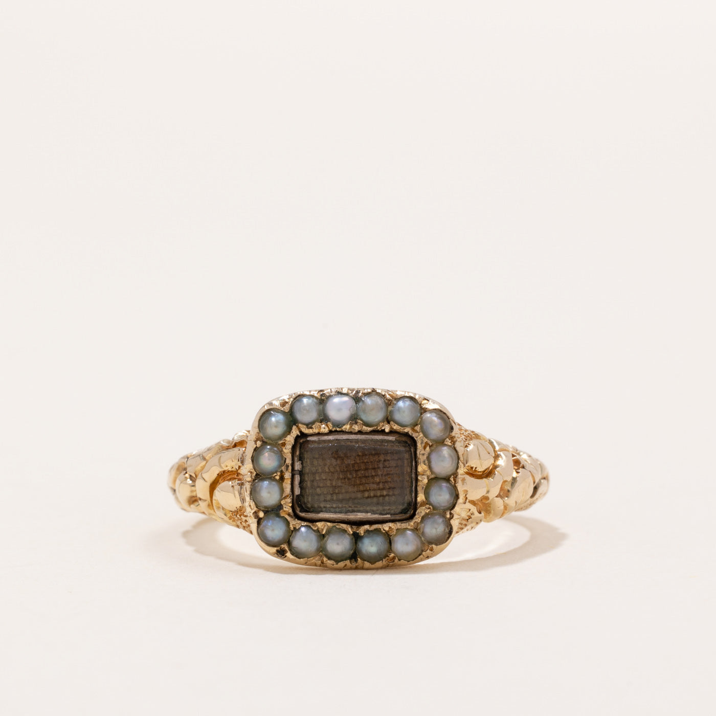 Antique Georgian Mourning Ring with Seed Pearls | SZ 7.75 |