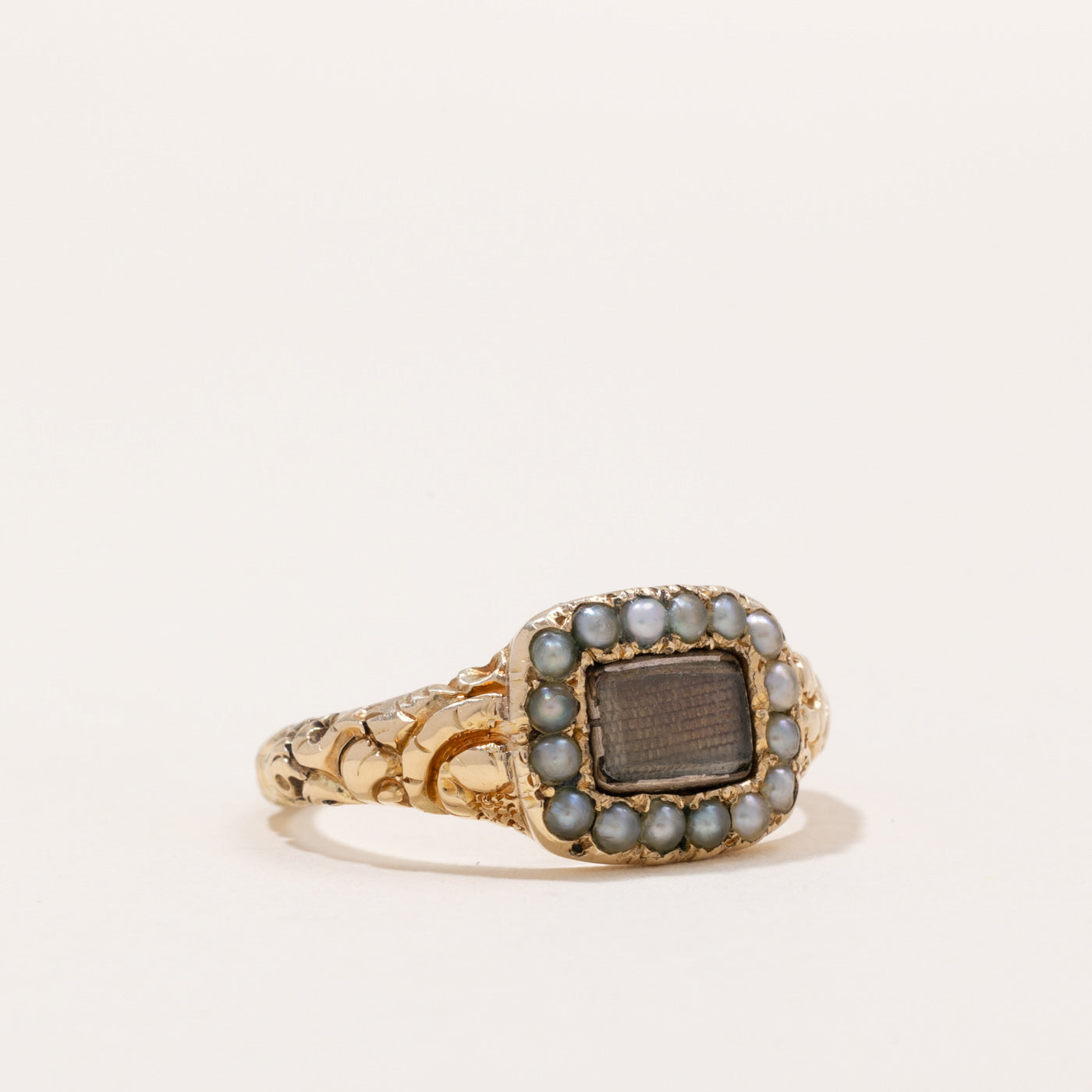 Antique Georgian Mourning Ring with Seed Pearls | SZ 7.75 |