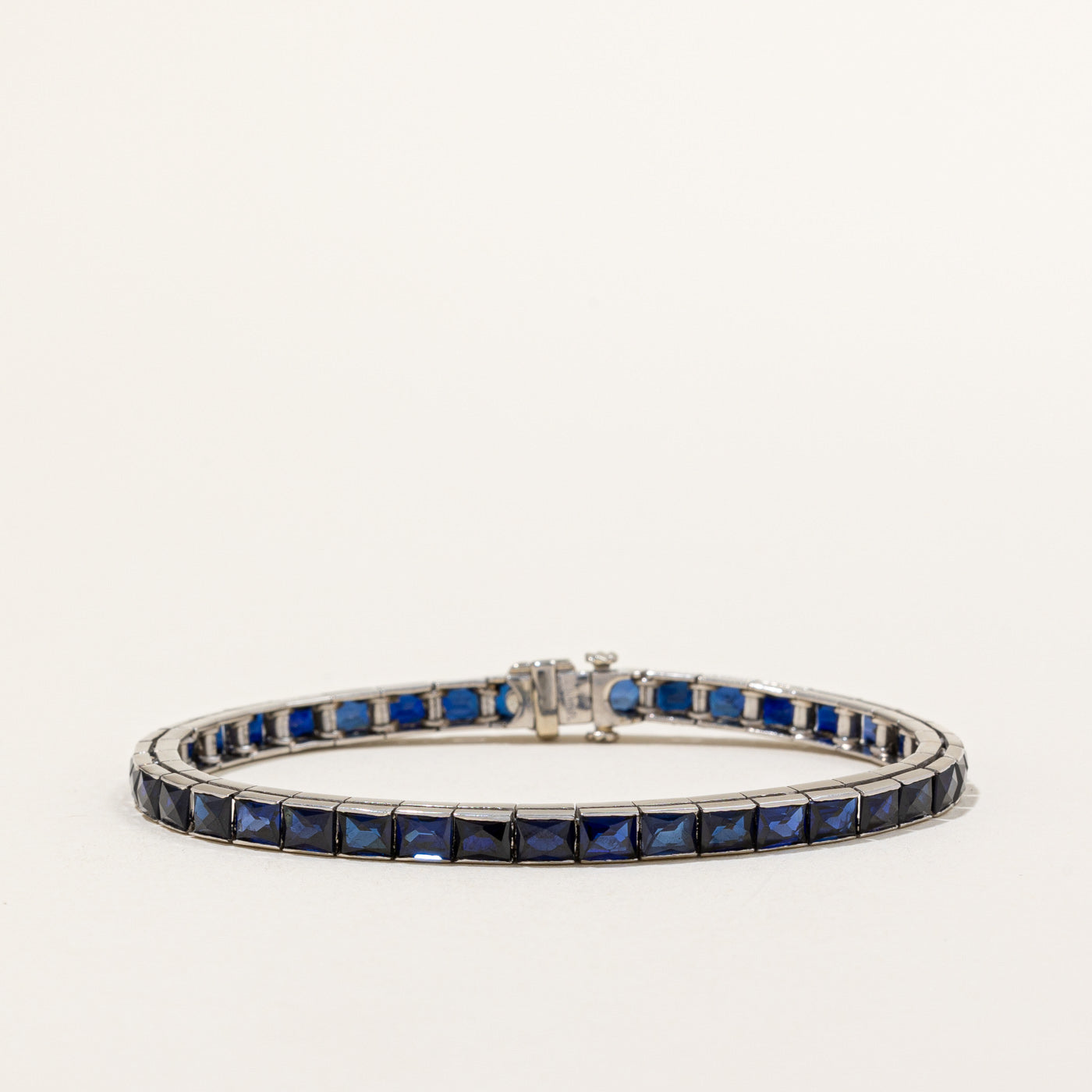 Vintage French Cut Synthetic Sapphire Tennis Bracelet | 14.00ctw | 7" |