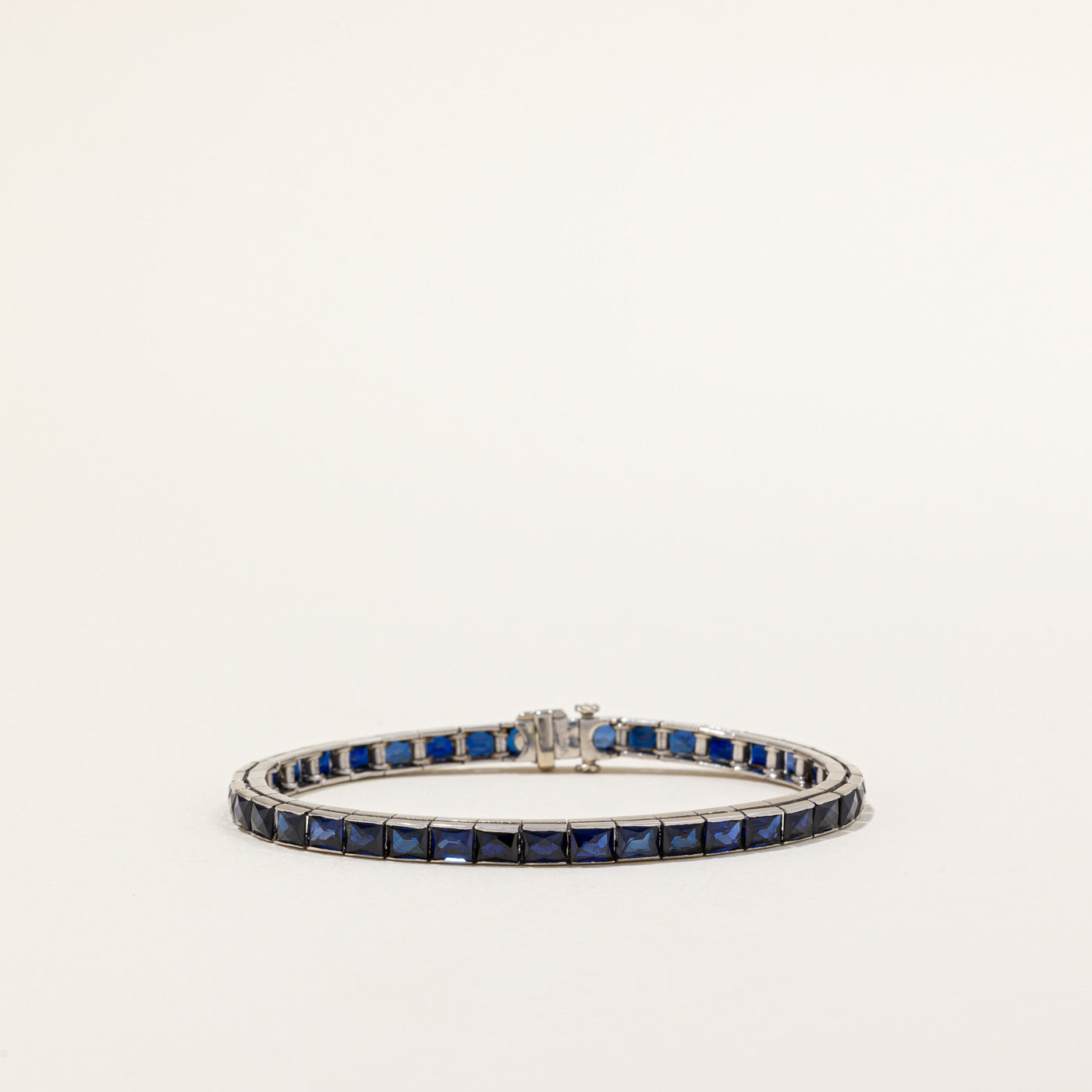 Vintage French Cut Synthetic Sapphire Tennis Bracelet | 14.00ctw | 7" |