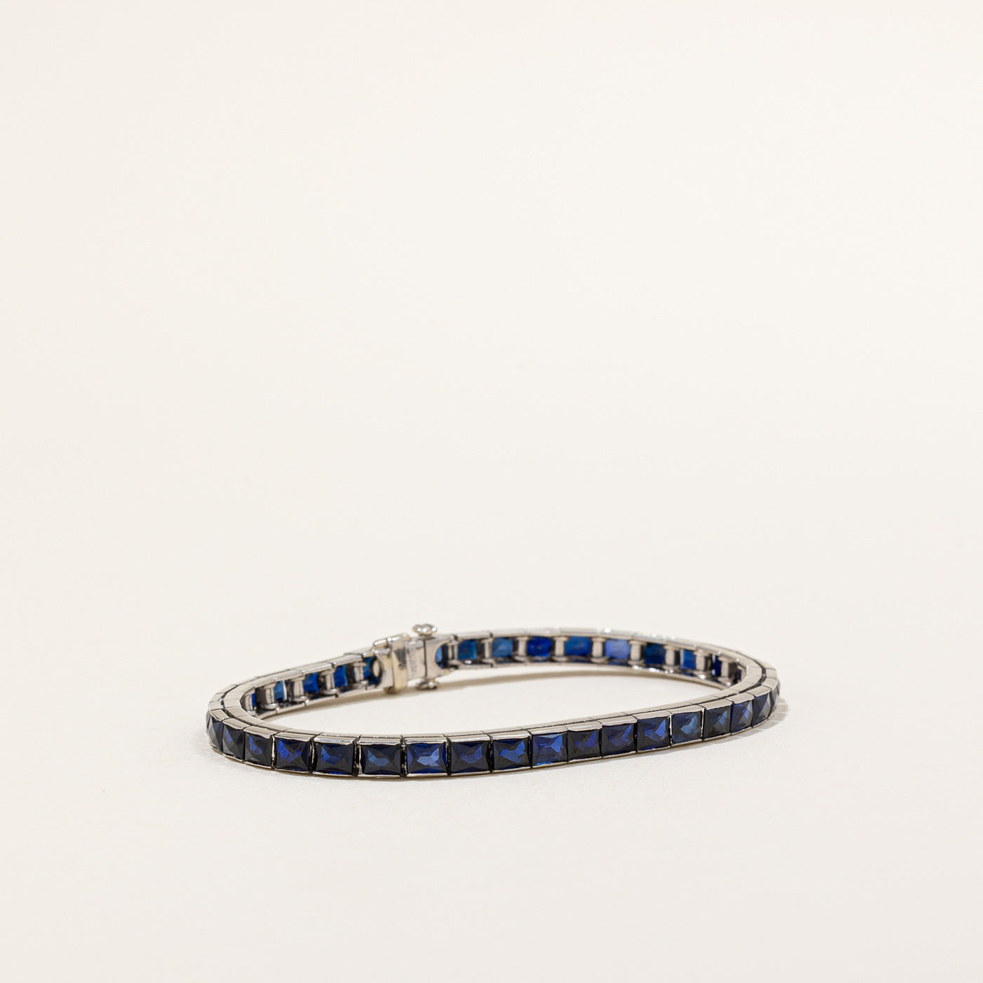 Vintage French Cut Synthetic Sapphire Tennis Bracelet | 14.00ctw | 7" |