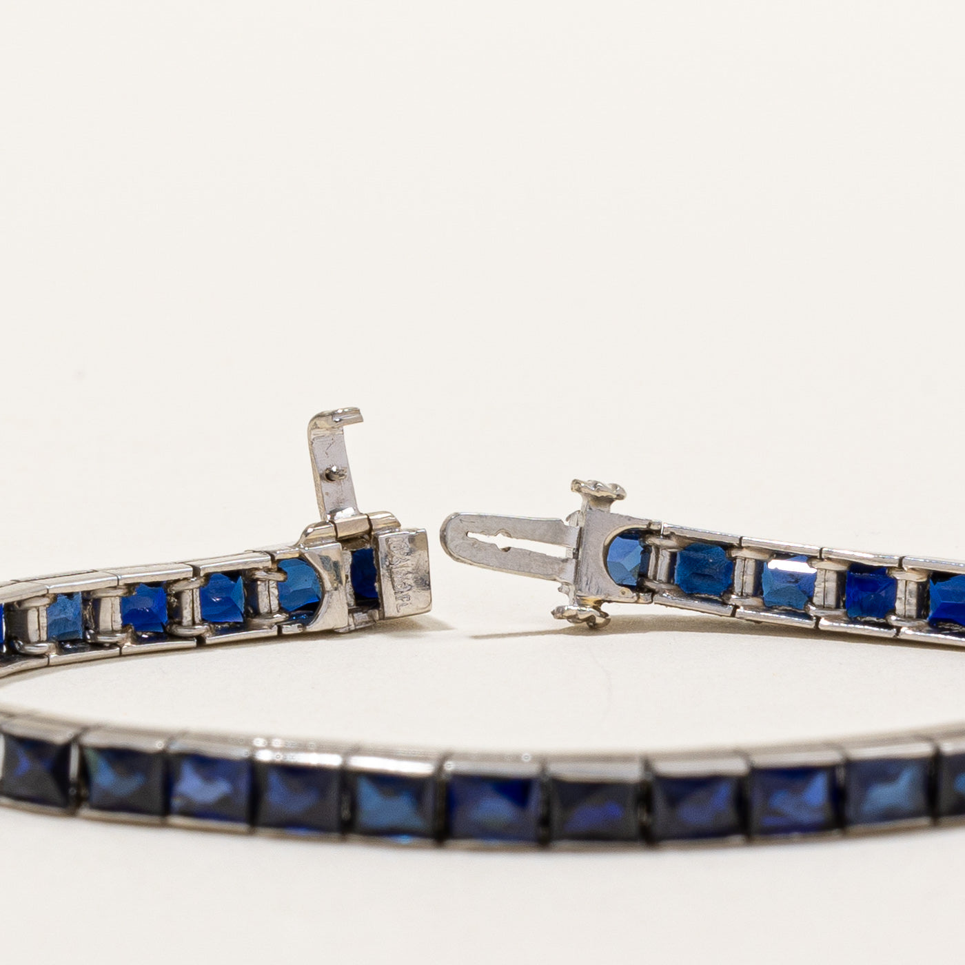 Vintage French Cut Synthetic Sapphire Tennis Bracelet | 14.00ctw | 7" |
