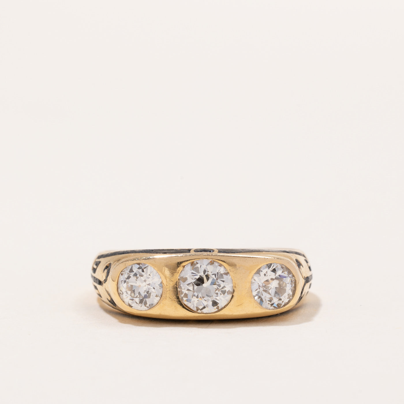 Bague ancienne « Birks » en diamant taille ancienne européenne et émail | 1,26 ct | Taille 8,75 |